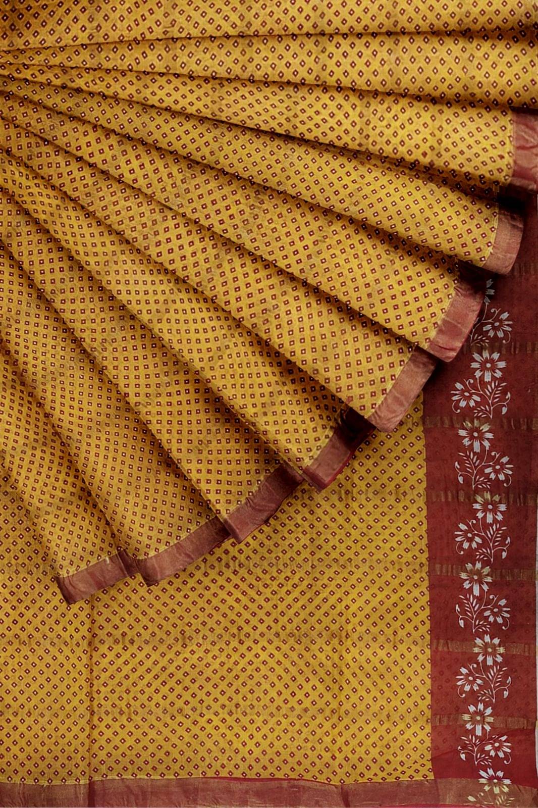 Dishita Cotton Checks Bandhani Sarees Without Blouse Piece ( Yellow )     			Dishita Cotton Checks Bandhani Sarees Without Blouse Piece ( Yellow )
