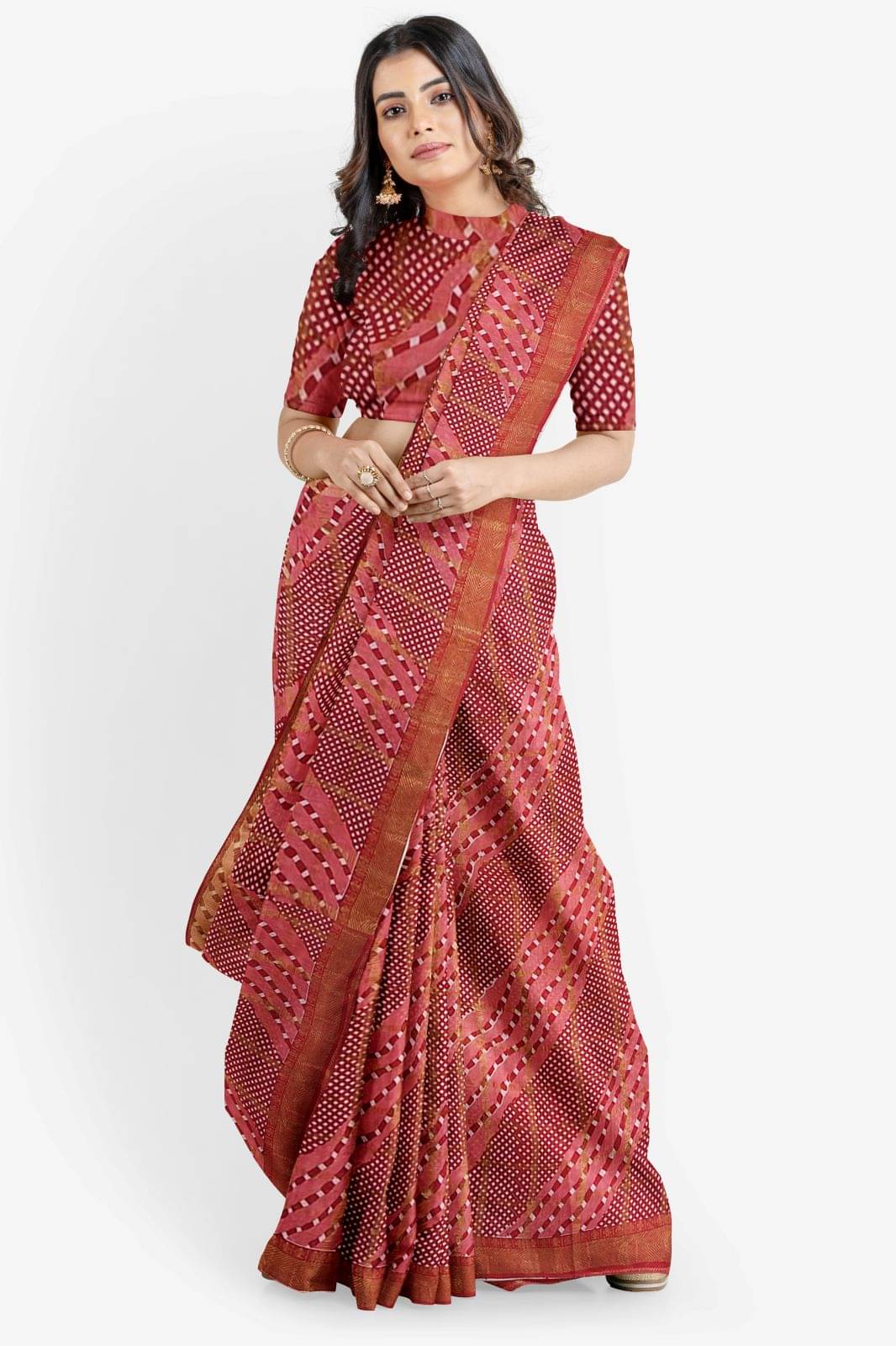     			Dishita Cotton Checks Leheriya Saree Without Blouse Piece ( Multicolor )