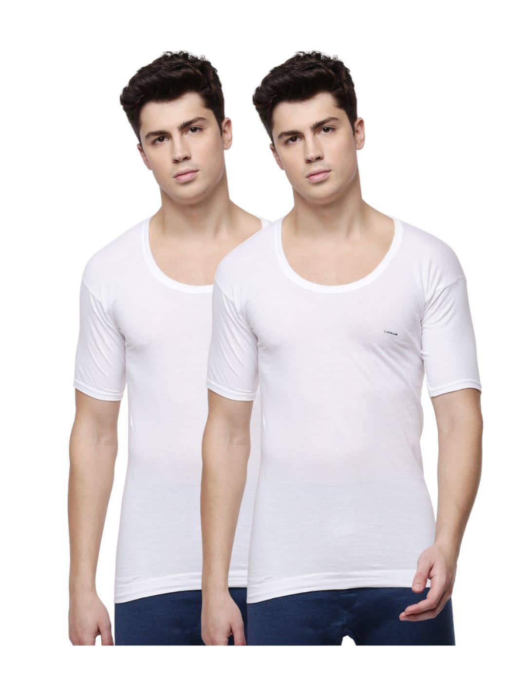 Dollar Lehar Men Combed Cotton Round Neck With Sleeve Vest - Pack of 2 - White - Nightwear & Loungewear | Buy online on ZillyBuy