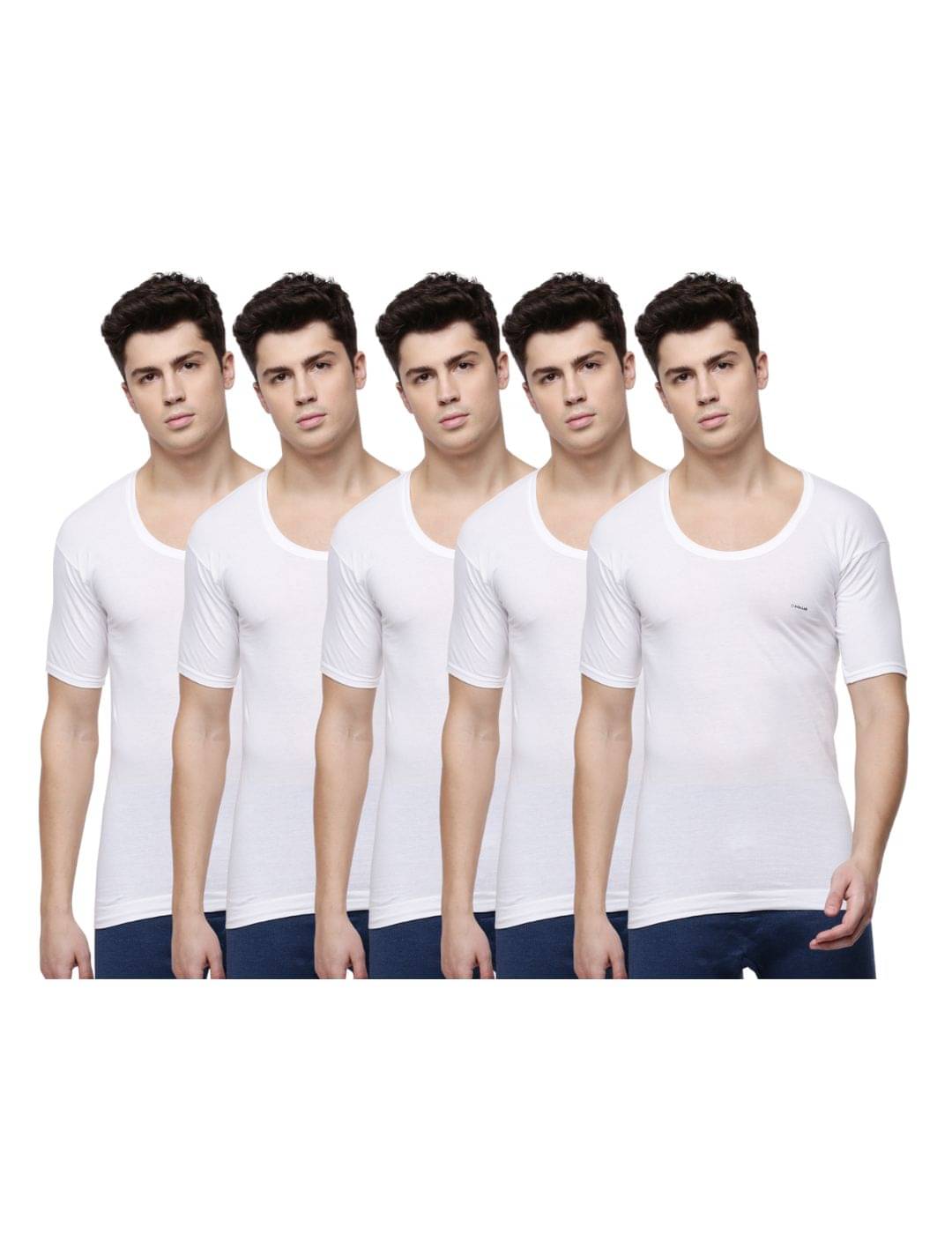 Dollar Lehar Men Combed Cotton Round Neck With Sleeve Vest - Pack of 5 - White Dollar Lehar Men Combed Cotton Round Neck With Sleeve Vest - Pack of 5 - White