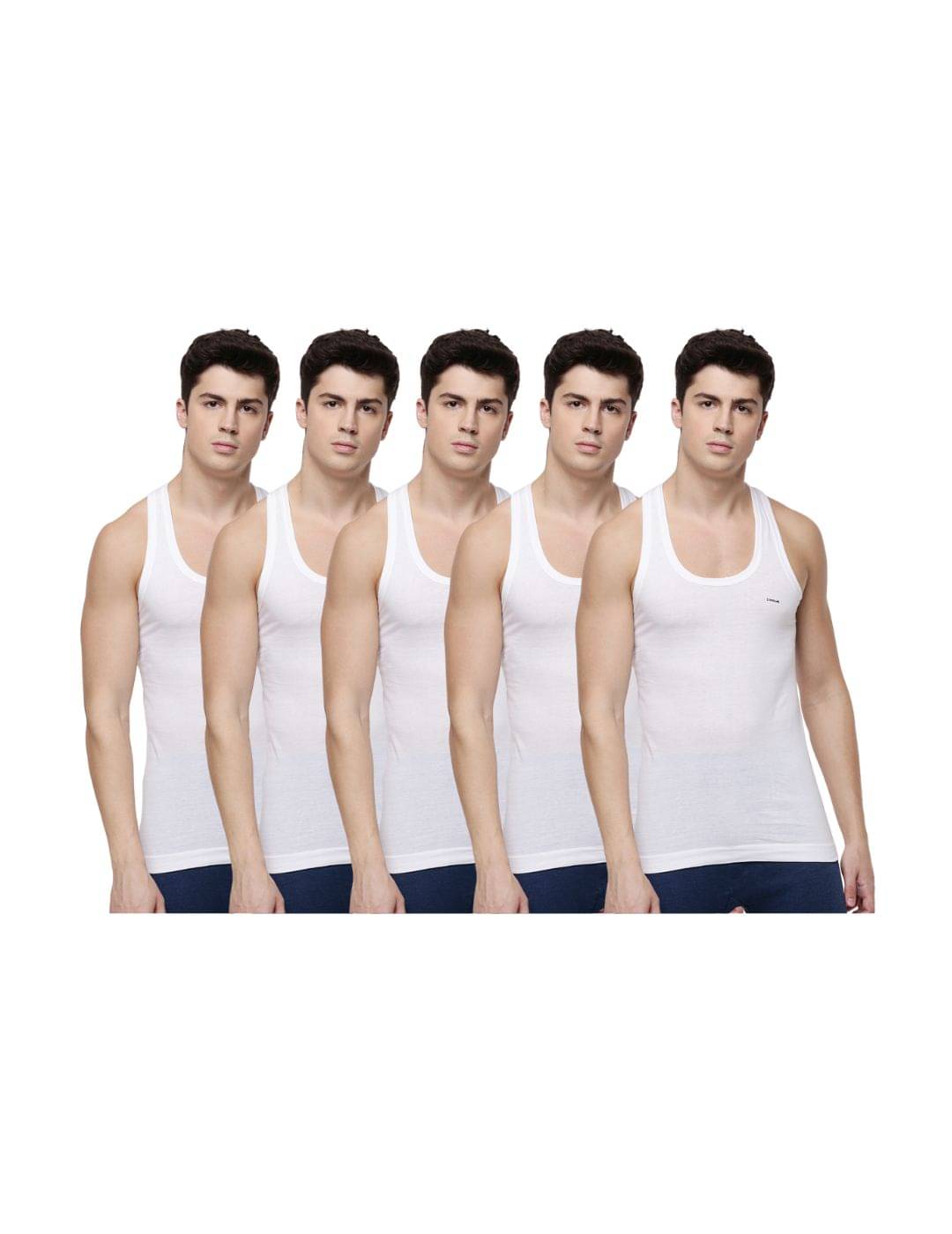     			Dollar Lehar Men Combed Cotton Round Neck Vest - Pack of 5 - White