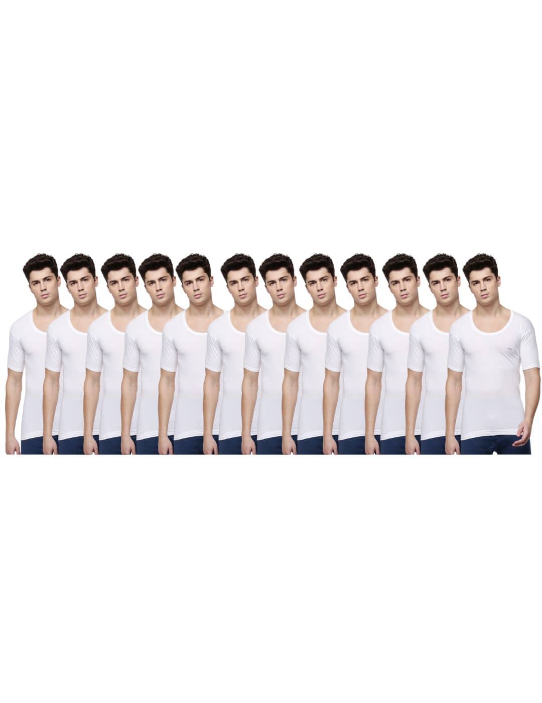 Dollar Lehar Men Combed Cotton Round Neck With Sleeve Vest - Pack of 12 - White - Nightwear & Loungewear | Buy online on ZillyBuy