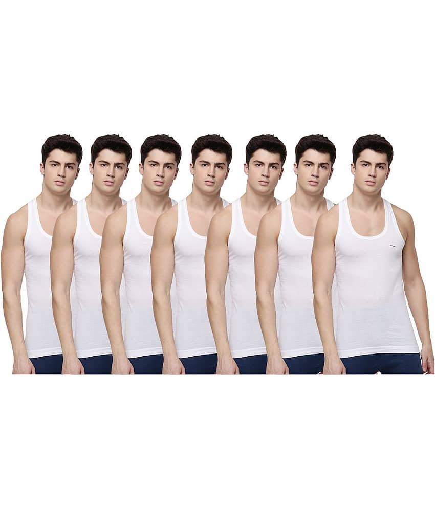 Dollar Lehar Men Combed Cotton Round Neck Vest - Pack of 7 - White - Nightwear & Loungewear | Buy online on ZillyBuy