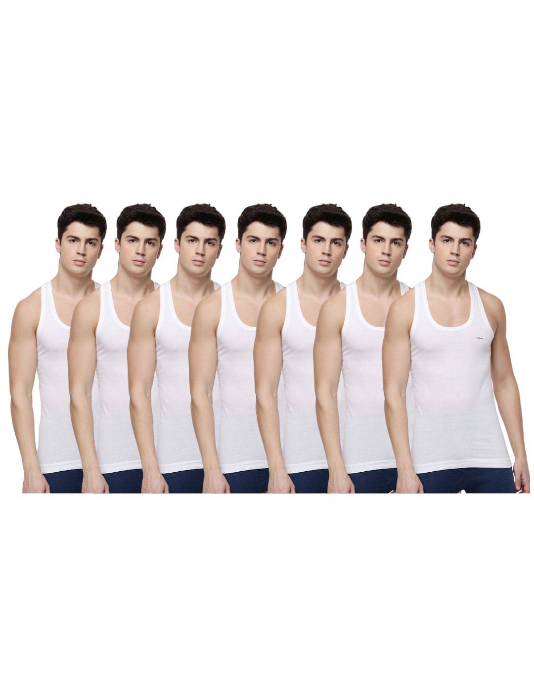     			Dollar Lehar Men Combed Cotton Round Neck Vest - Pack of 7 - White