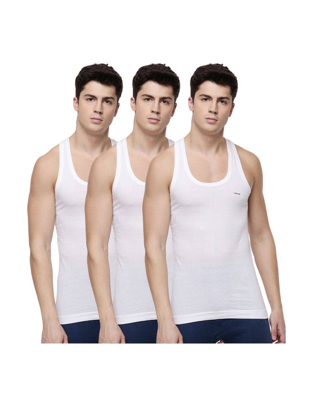 Dollar Lehar Men Combed Cotton Round Neck Vest - Pack of 3 - White Dollar Lehar Men Combed Cotton Round Neck Vest - Pack of 3 - White