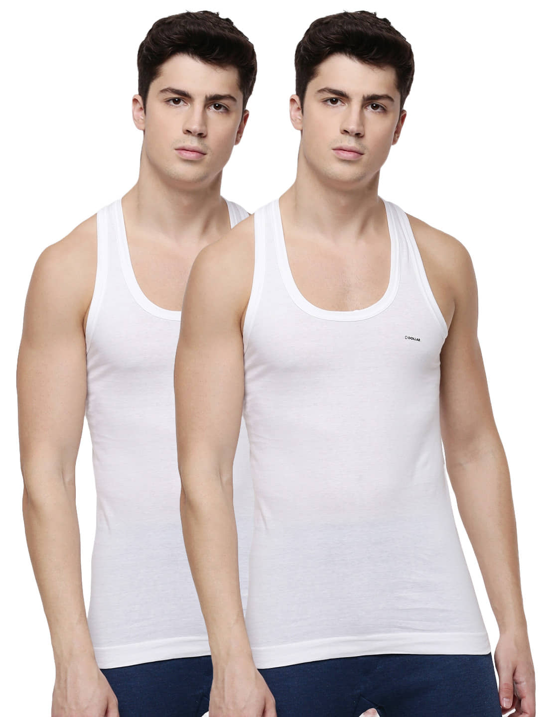 Dollar Lehar Men Combed Cotton Round Neck Vest - Pack of 2 - White - Nightwear & Loungewear | Buy online on ZillyBuy
