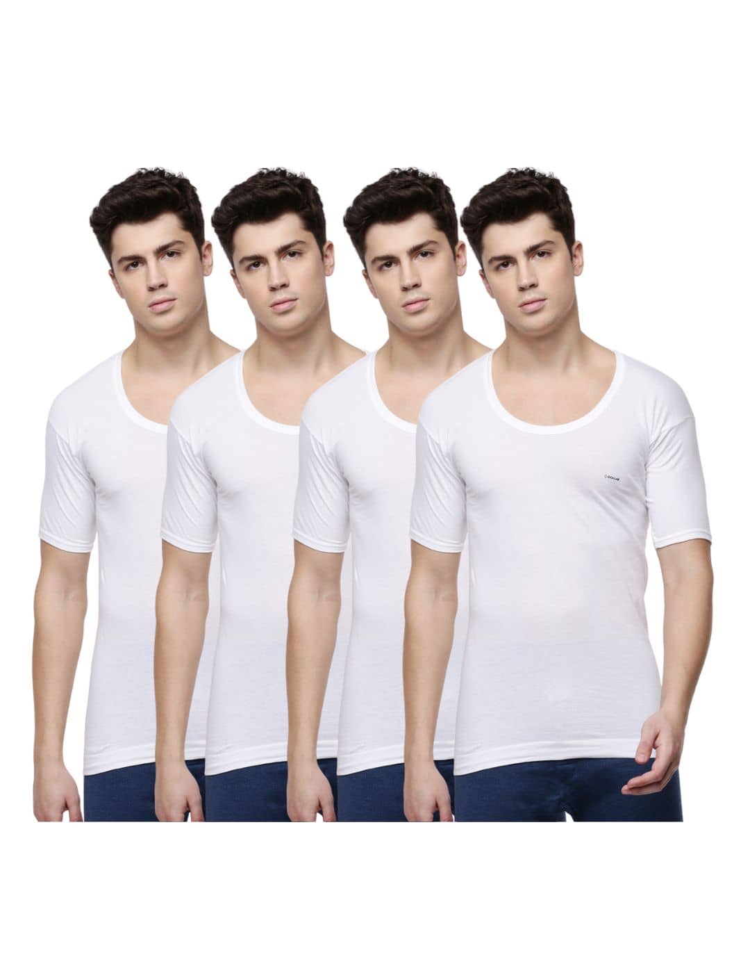 Dollar Lehar Men Combed Cotton Round Neck With Sleeve Vest - Pack of 4 - White - Nightwear & Loungewear | Buy online on ZillyBuy