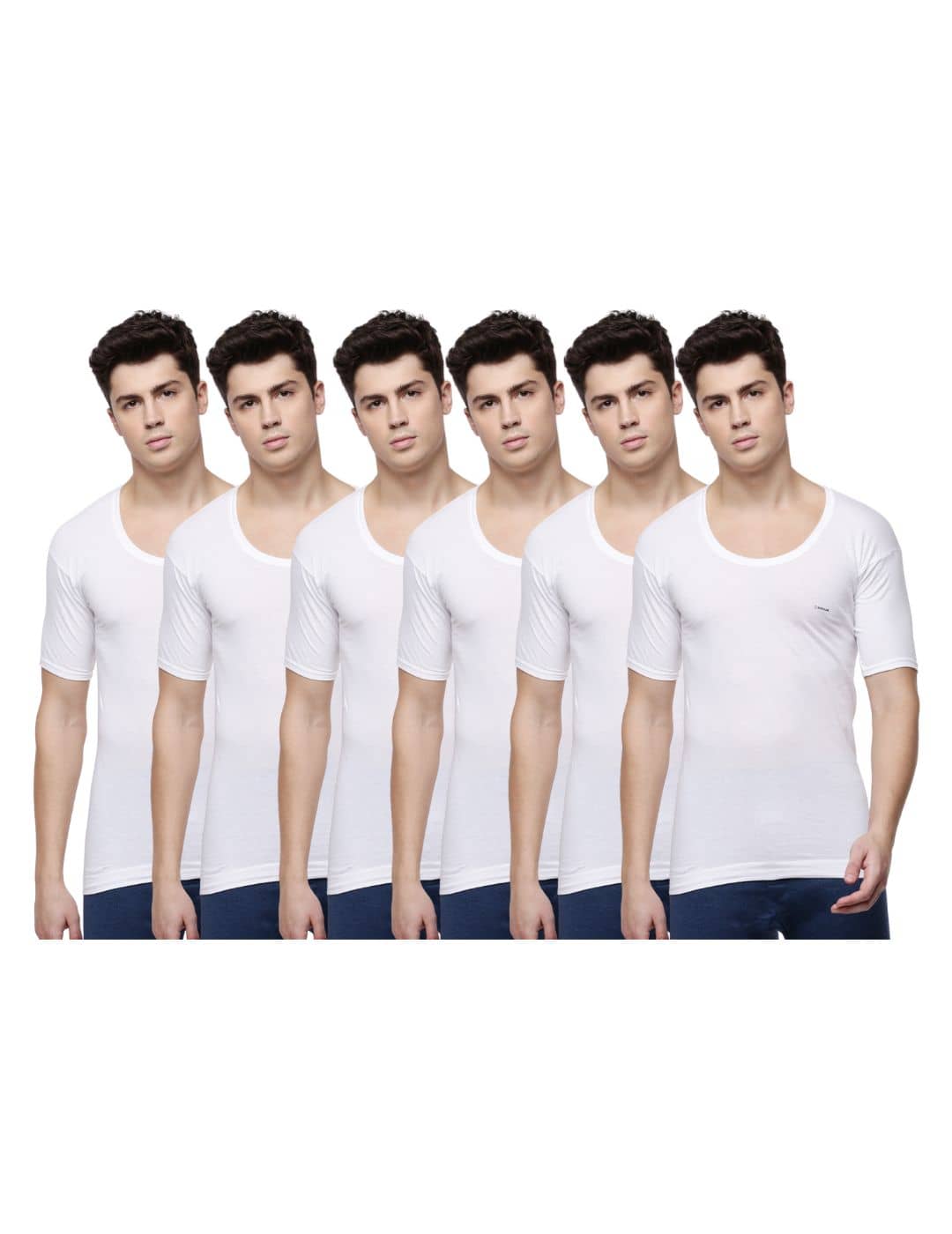 Dollar Lehar Men Combed Cotton Round Neck With Sleeve Vest - Pack of 6 - White - Nightwear & Loungewear | Buy online on ZillyBuy