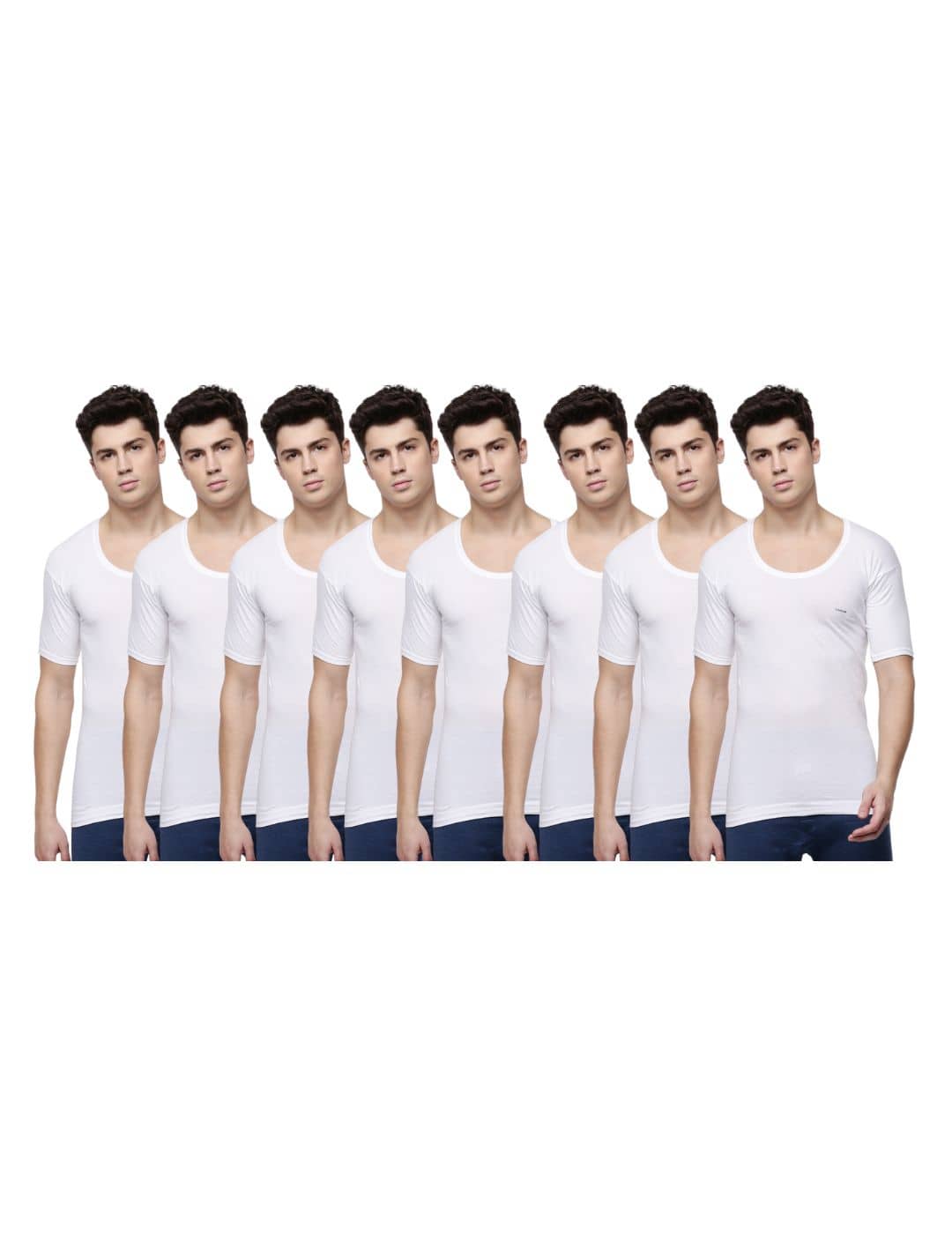 Dollar Lehar Men Combed Cotton Round Neck With Sleeve Vest - Pack of 8 - White - Nightwear & Loungewear | Buy online on ZillyBuy