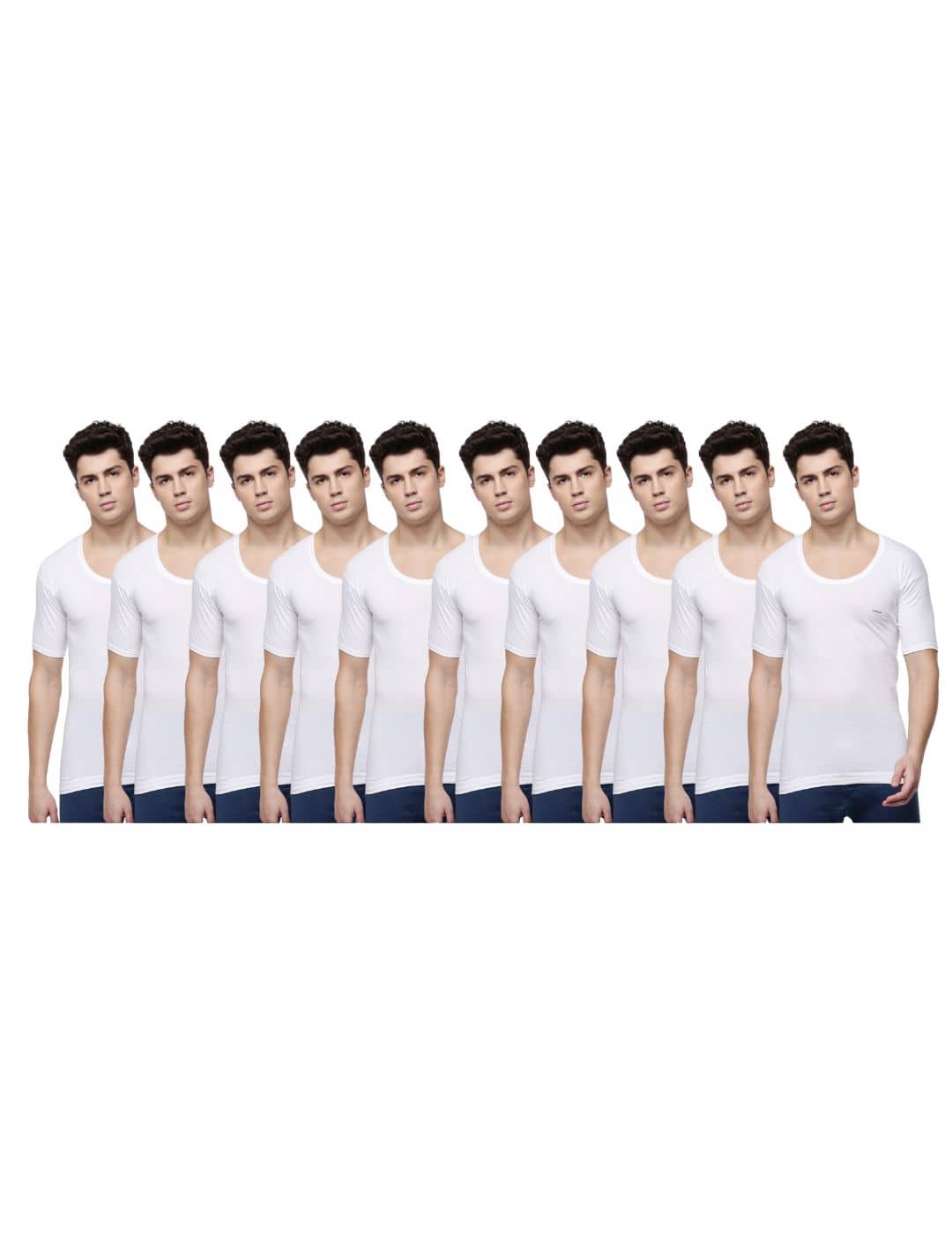 Dollar Lehar Men Combed Cotton Round Neck With Sleeve Vest - Pack of 10 - White - Nightwear & Loungewear | Buy online on ZillyBuy