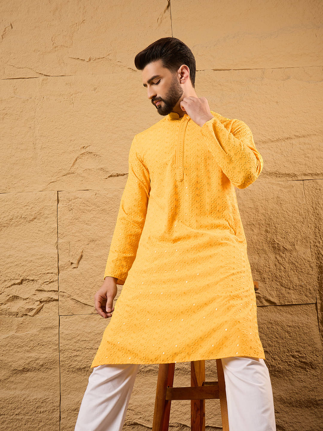     			Ethnic Bay Yellow Viscose Men's Regular Kurta ( Pack of 1 )