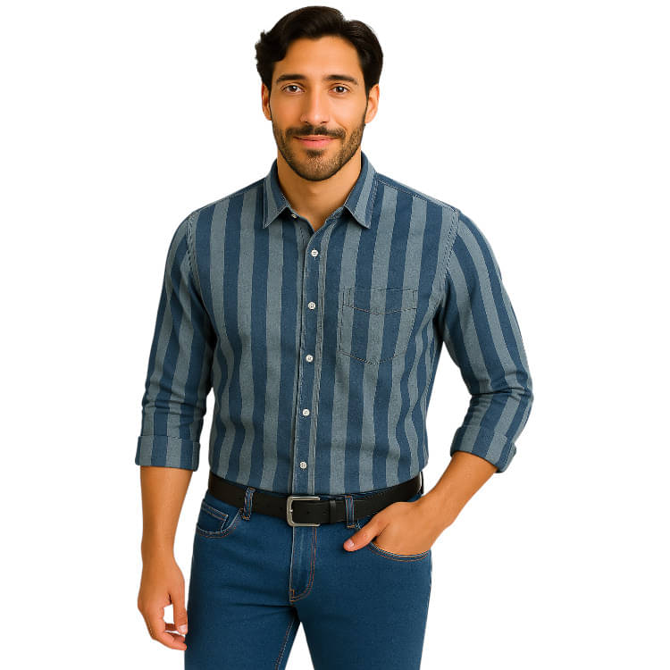 FABRIZER 100% Cotton Regular Fit Striped Full Sleeves Men's Casual Shirt - Blue ( Pack of 1 ) FABRIZER 100% Cotton Regular Fit Striped Full Sleeves Men's Casual Shirt - Blue ( Pack of 1 )
