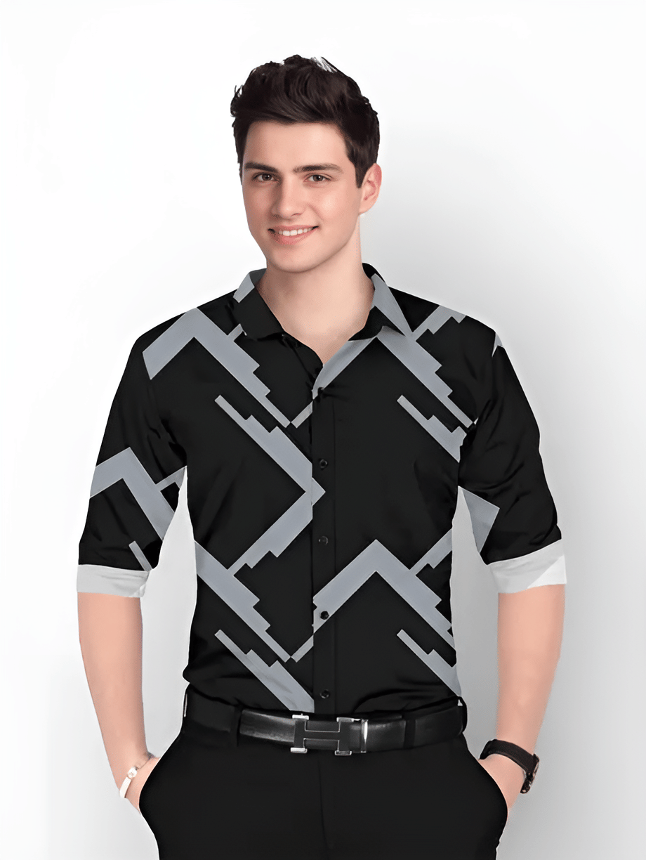     			GENERIC 0 Cotton Blend Regular Fit Printed 3/4th Sleeves Men's Casual Shirt - Black ( Pack of 1 )