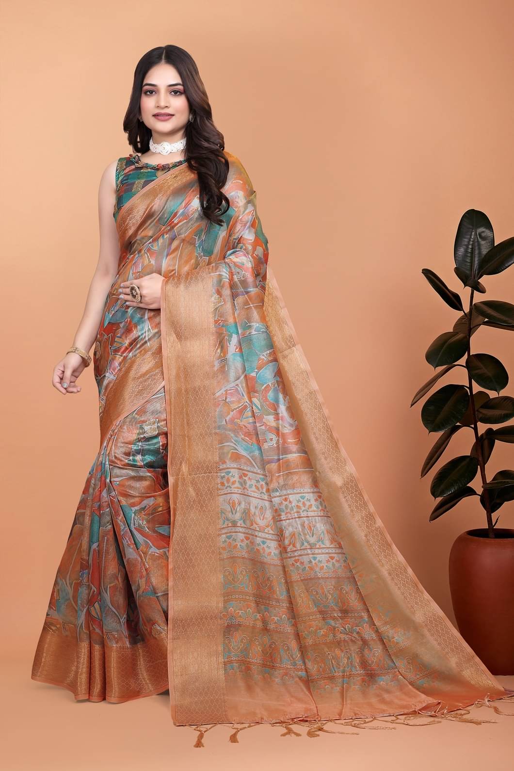 GSAREEJII Silk Printed Saree With Unstitched Blouse Piece ( Multicolor ) GSAREEJII Silk Printed Saree With Unstitched Blouse Piece ( Multicolor )