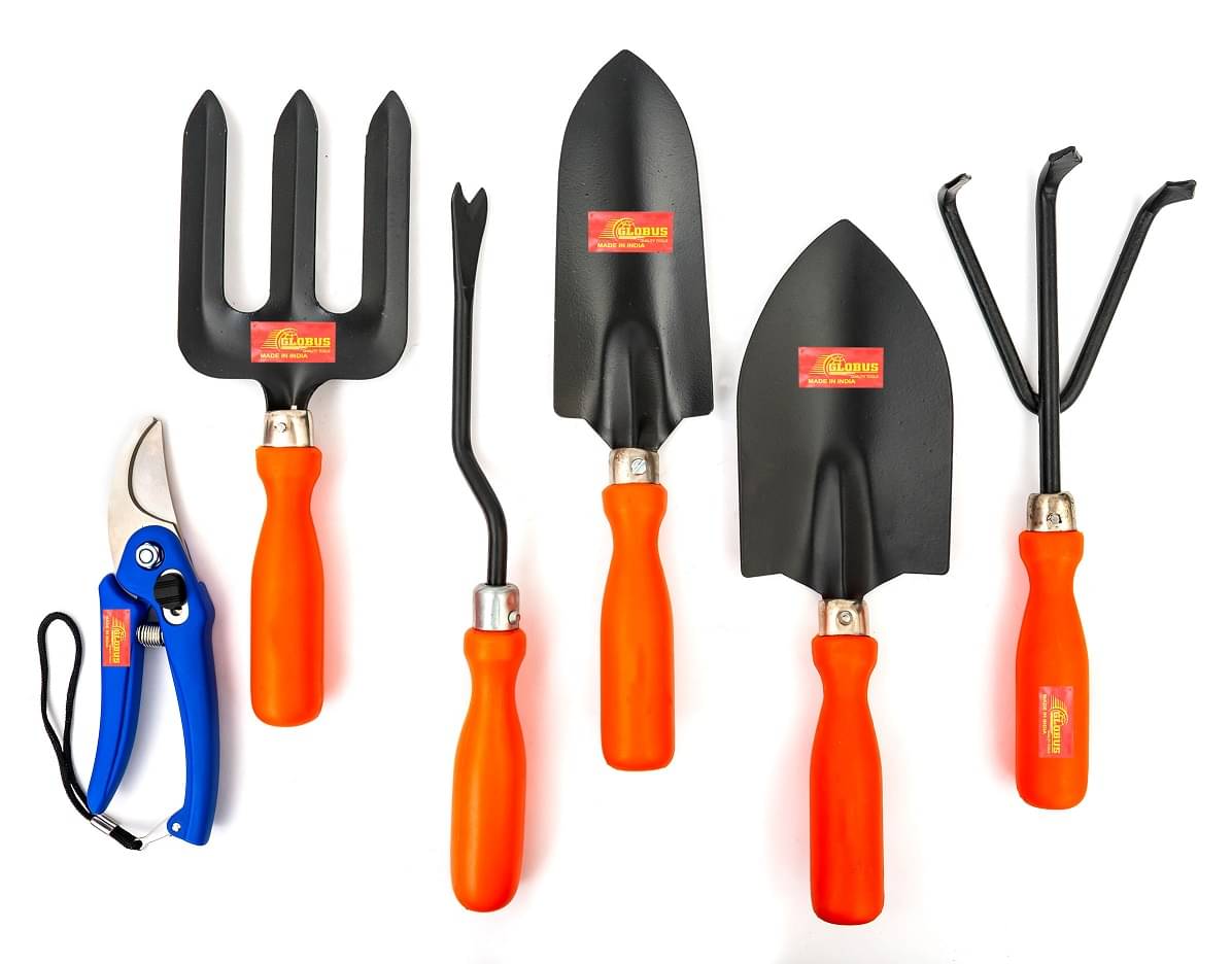     			Globus 512-Garden Tool set/6-Stainless Pruner/Cutter/Secateur (7 inch/18cm) ,(TRANSPLANTER), (BIG TROWEL),(WEEDER FORK) ,(WEEDER), (CULTIVATOR) Garden Tool Kit