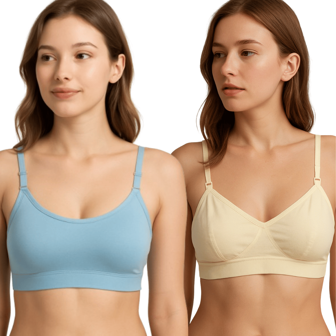 HERBLOURE Pack of 2 Cotton Blend Non Padded Bralette Bra For Women ( Multicolor1 )     			HERBLOURE Pack of 2 Cotton Blend Non Padded Bralette Bra For Women ( Multicolor1 )