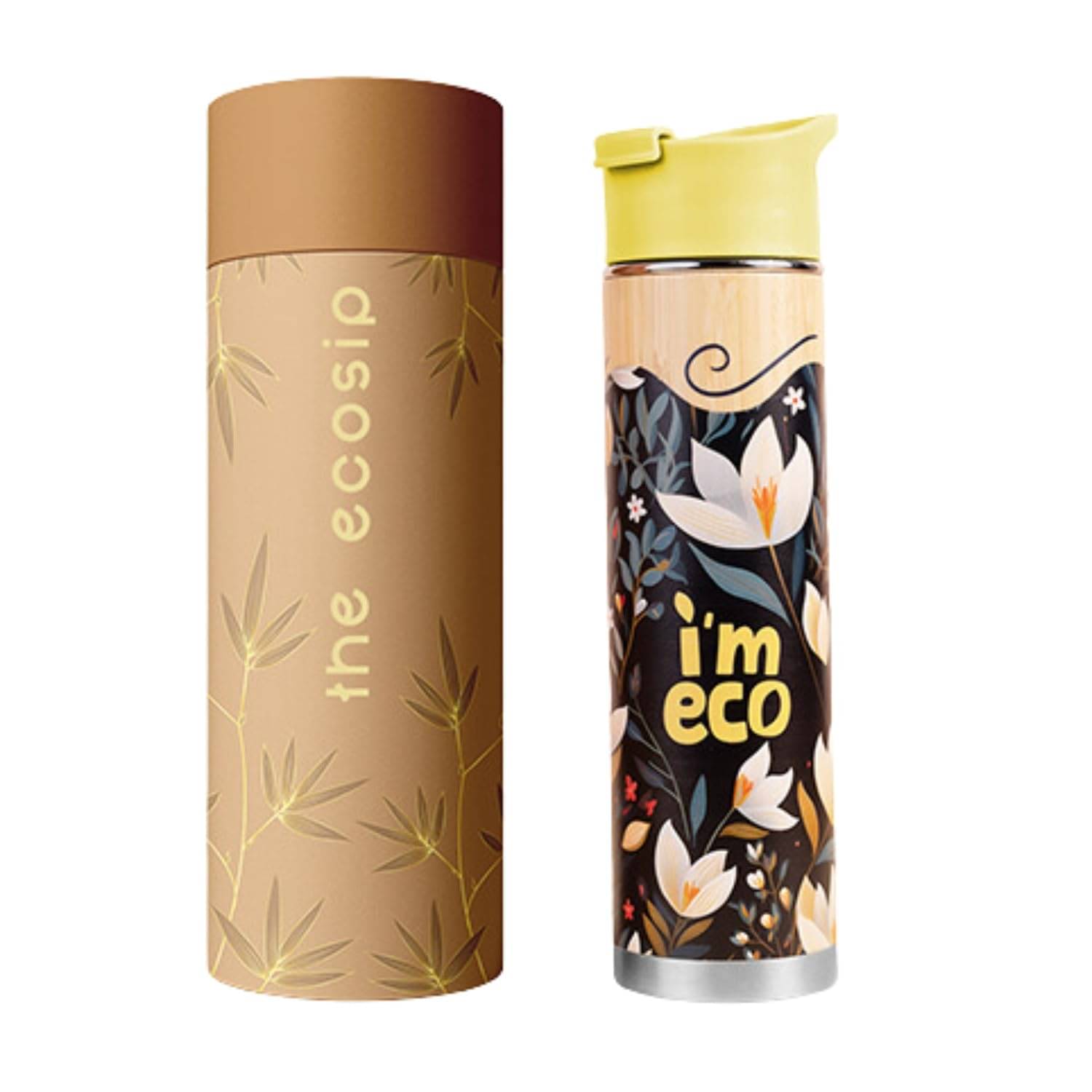     			IMECO ECO BLOOM Meadow - Yellow Yellow Bamboo Water Bottle 500 mL ( Set of 1 )