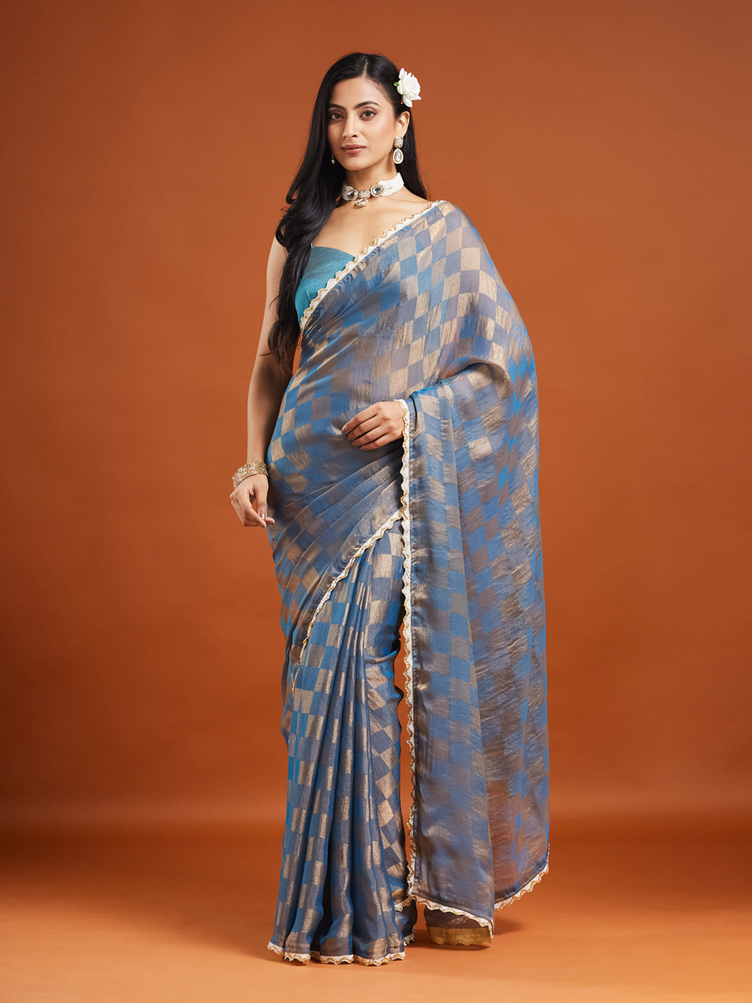     			Indy Bliss Silk Embellished Saree With Unstitched Blouse Piece ( Silver )