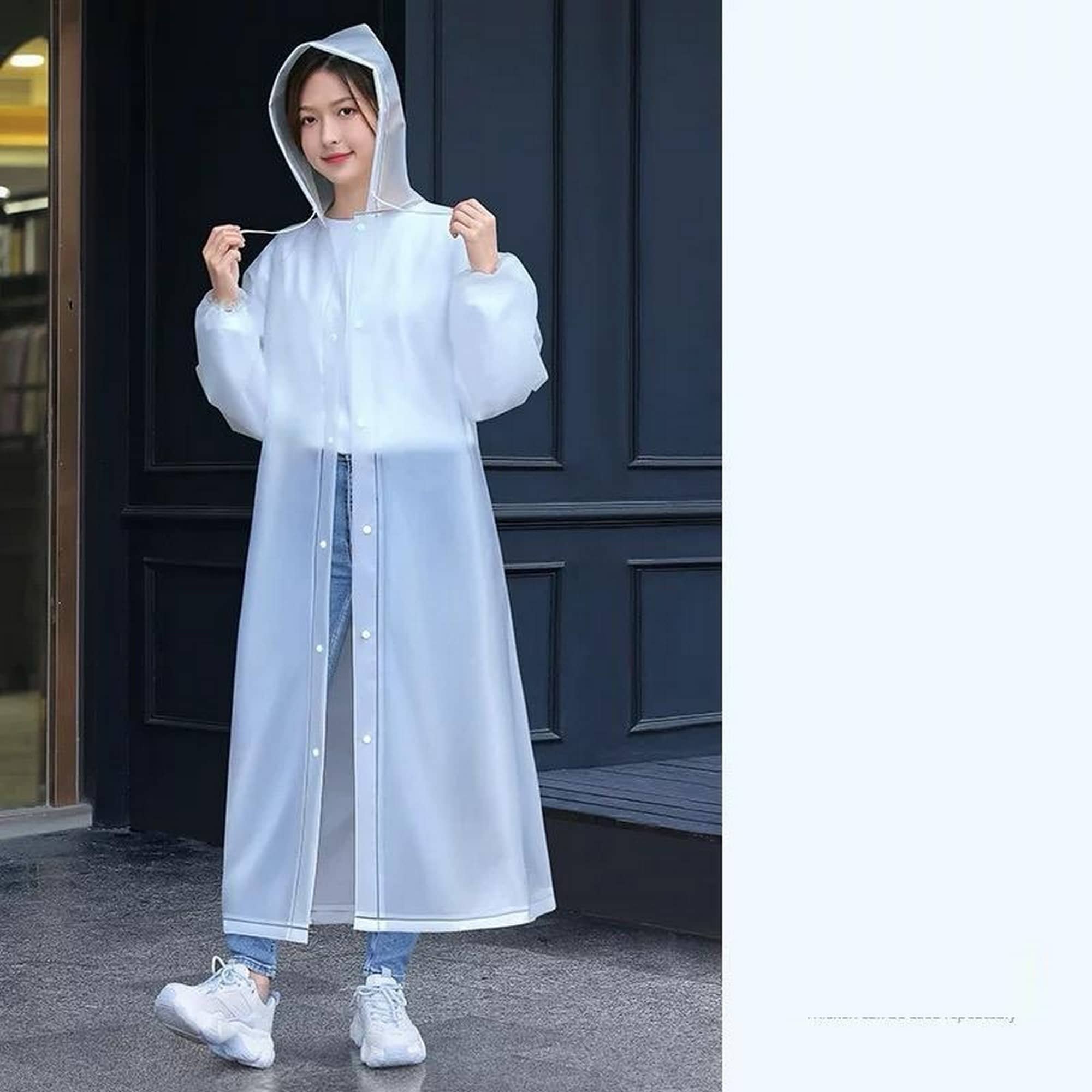 Infispace Waterproof Nylon Long Raincoat - White