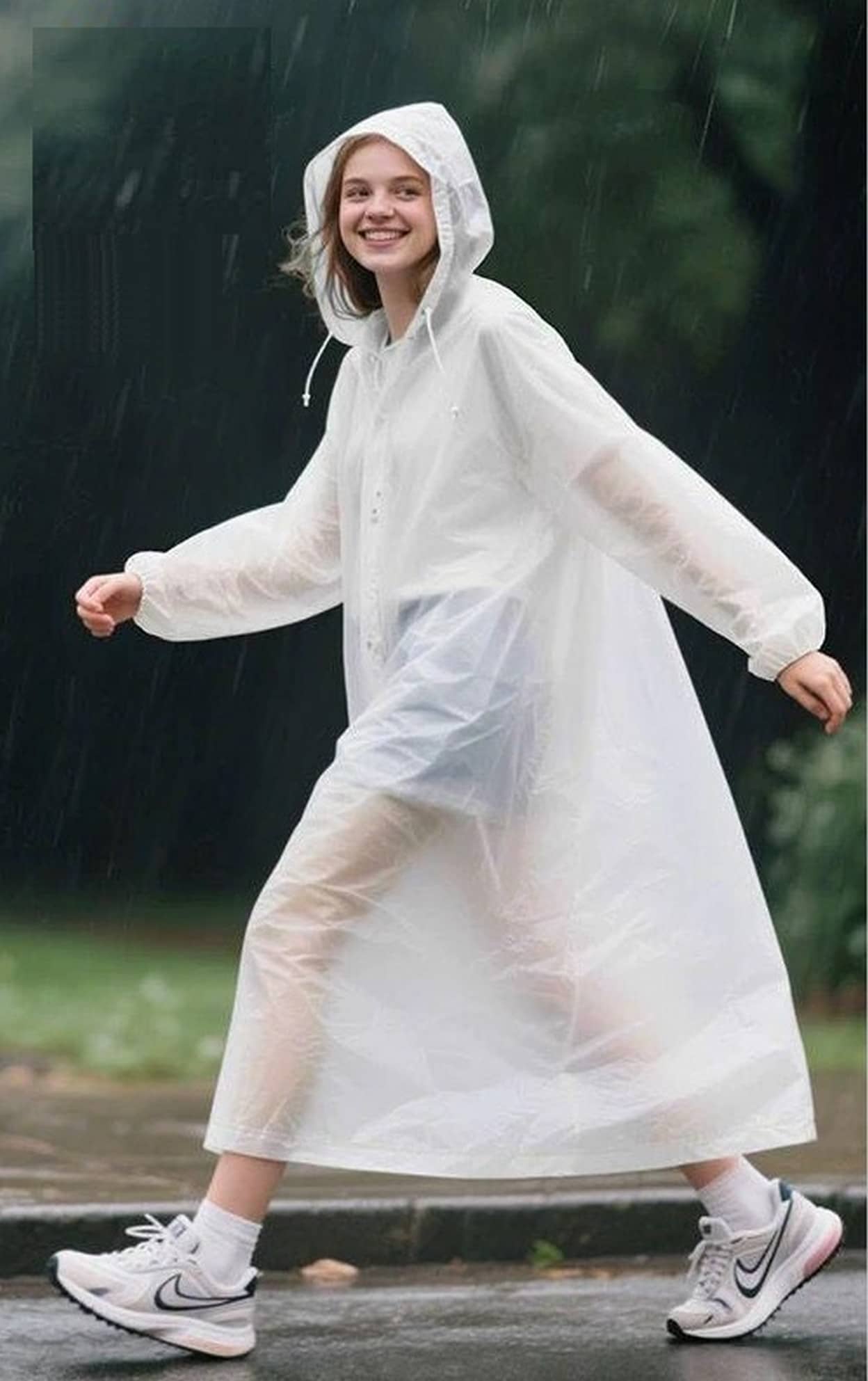 Infispace Waterproof Nylon Long Raincoat - White
