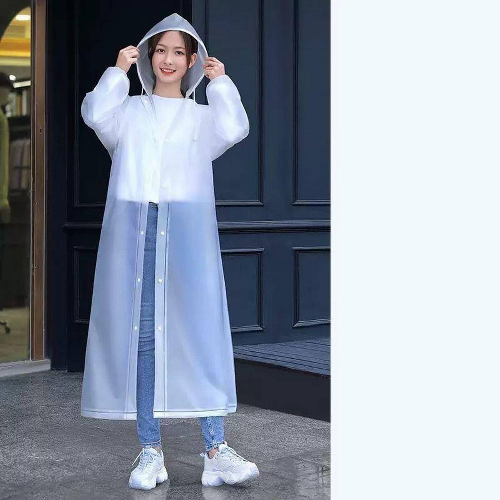 Infispace Waterproof Nylon Long Raincoat - White Infispace Waterproof Nylon Long Raincoat - White