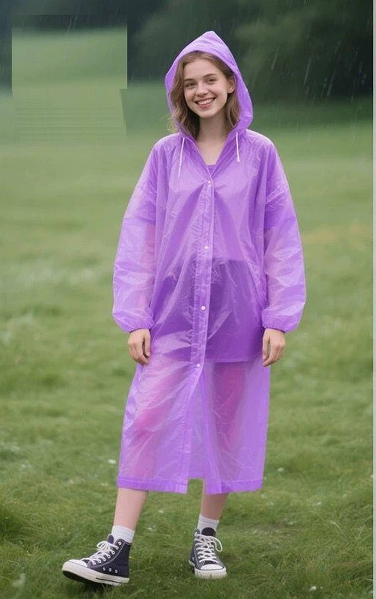 Infispace Waterproof Nylon Long Raincoat - Purple Infispace Waterproof Nylon Long Raincoat - Purple