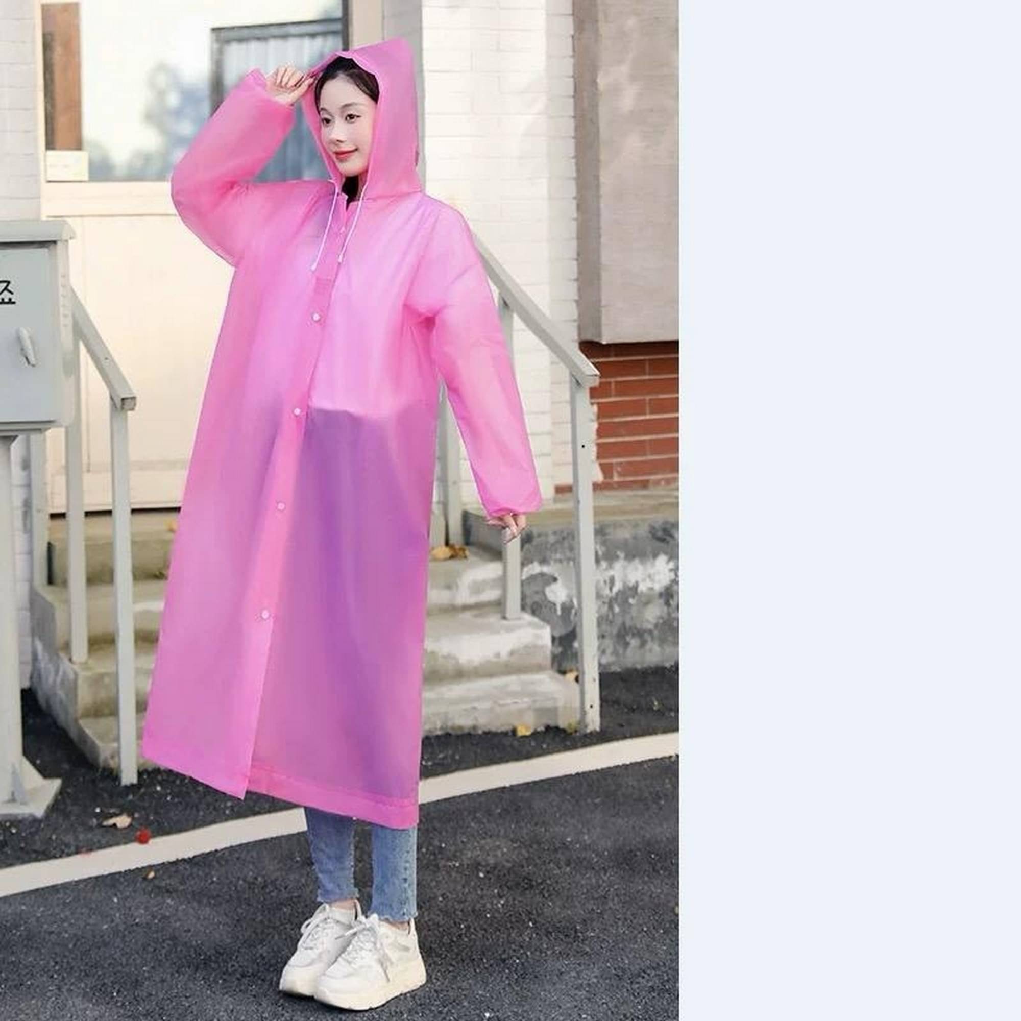 Infispace Waterproof Nylon Long Raincoat - Pink Infispace Waterproof Nylon Long Raincoat - Pink