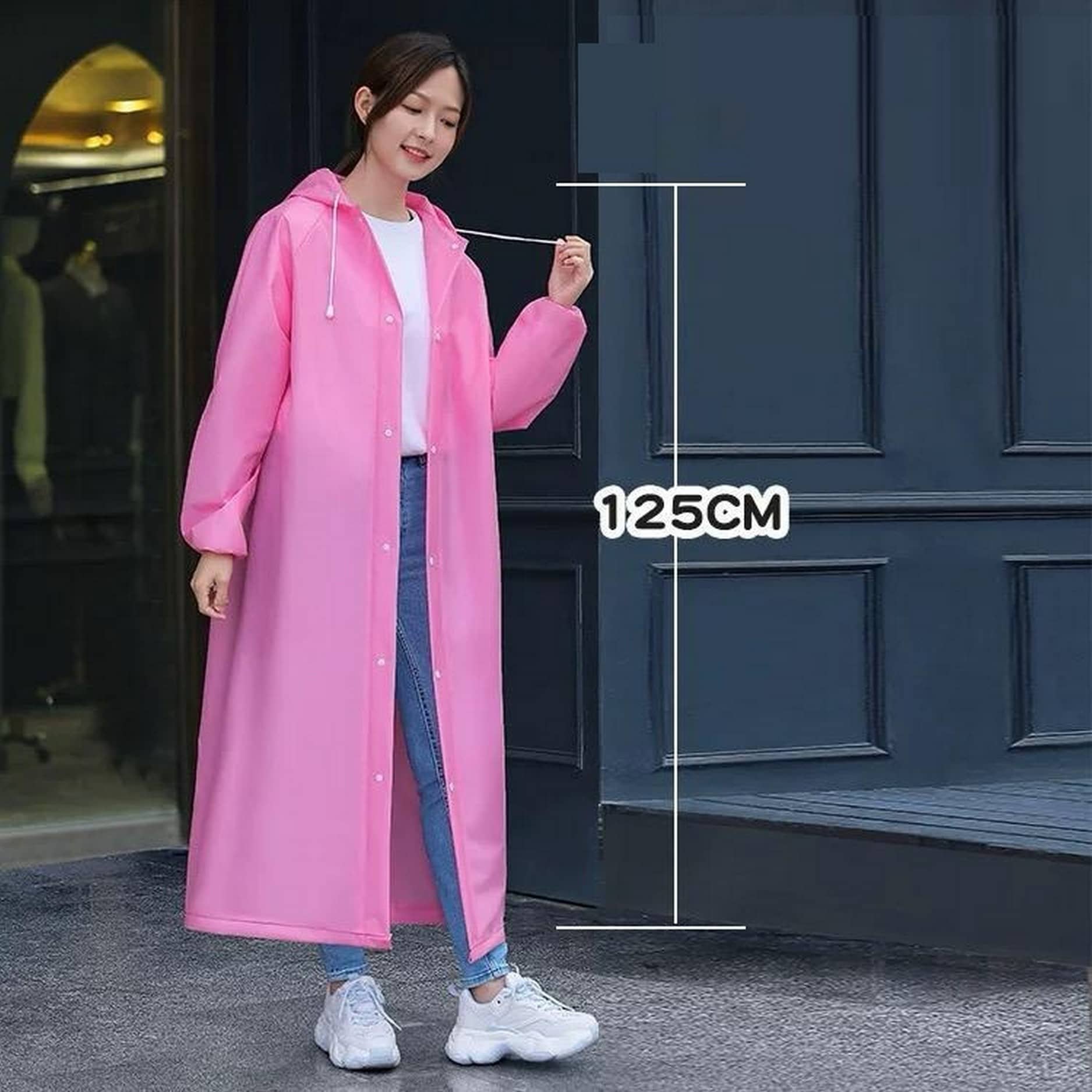 Infispace Waterproof Nylon Long Raincoat - Pink