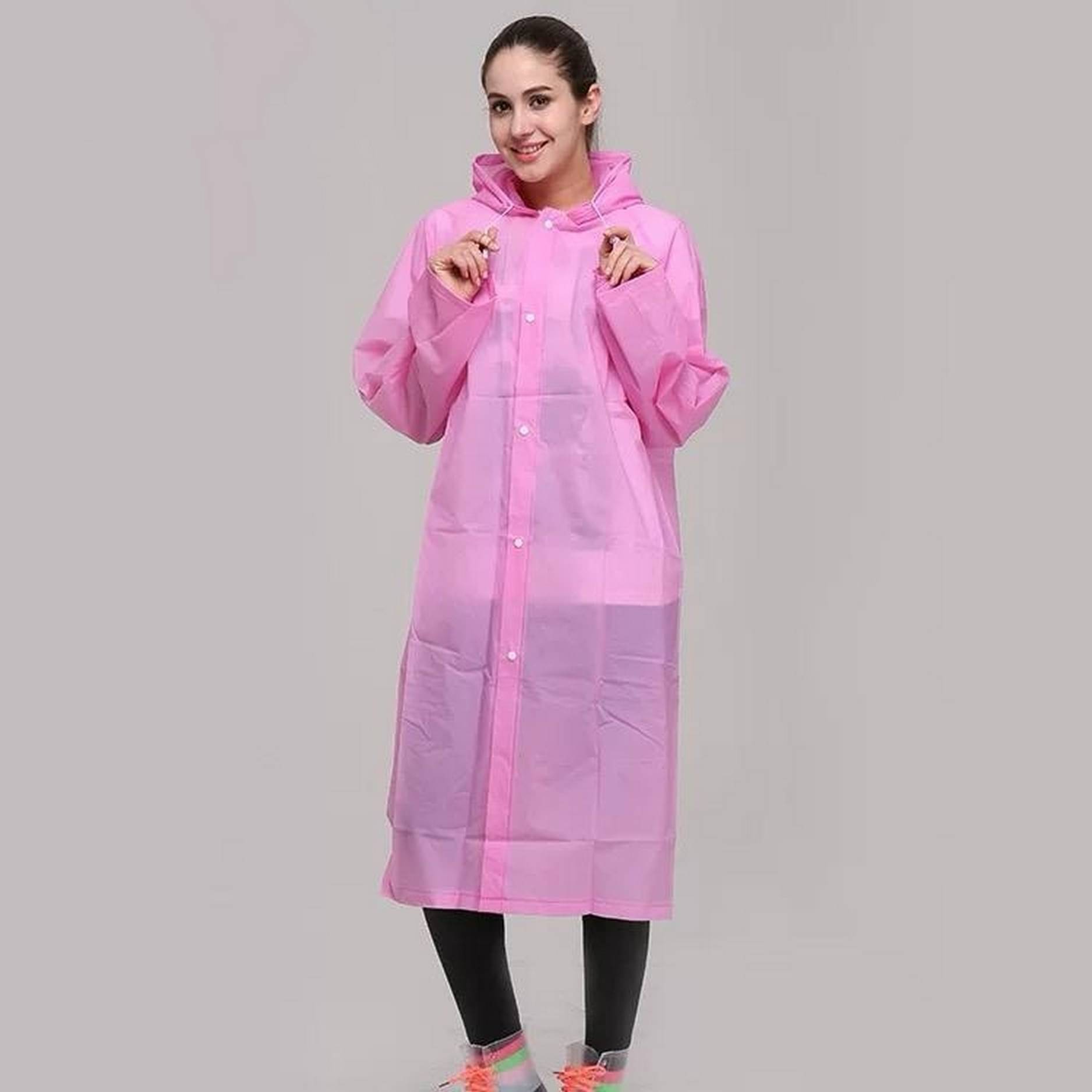 Infispace Waterproof Nylon Long Raincoat - Pink Infispace Waterproof Nylon Long Raincoat - Pink