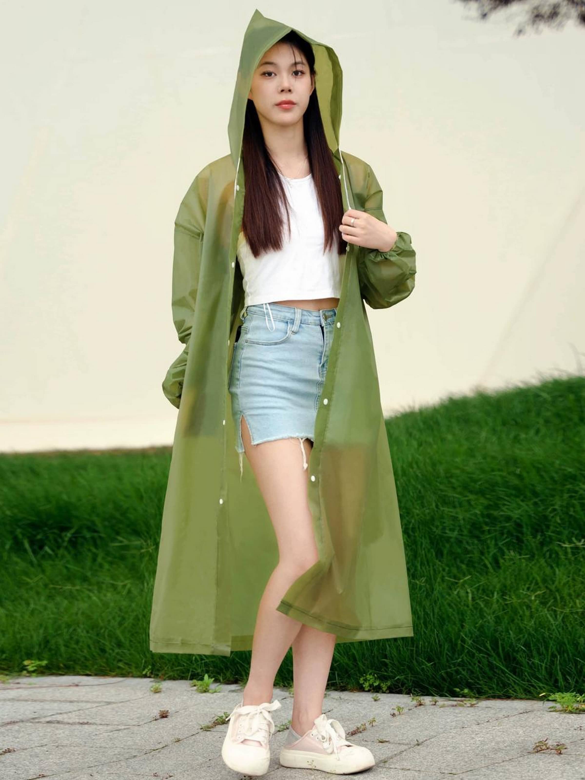 Infispace Waterproof Nylon Long Raincoat - Green