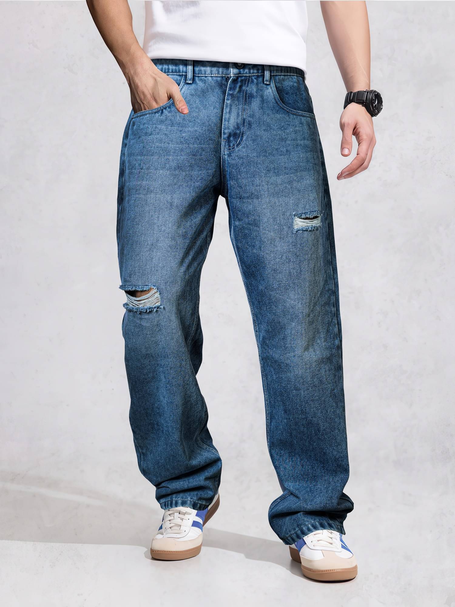 JB JUST BLACK Distressed Men's Jeans - Light Blue ( Pack of 1 ) JB JUST BLACK Distressed Men's Jeans - Light Blue ( Pack of 1 )
