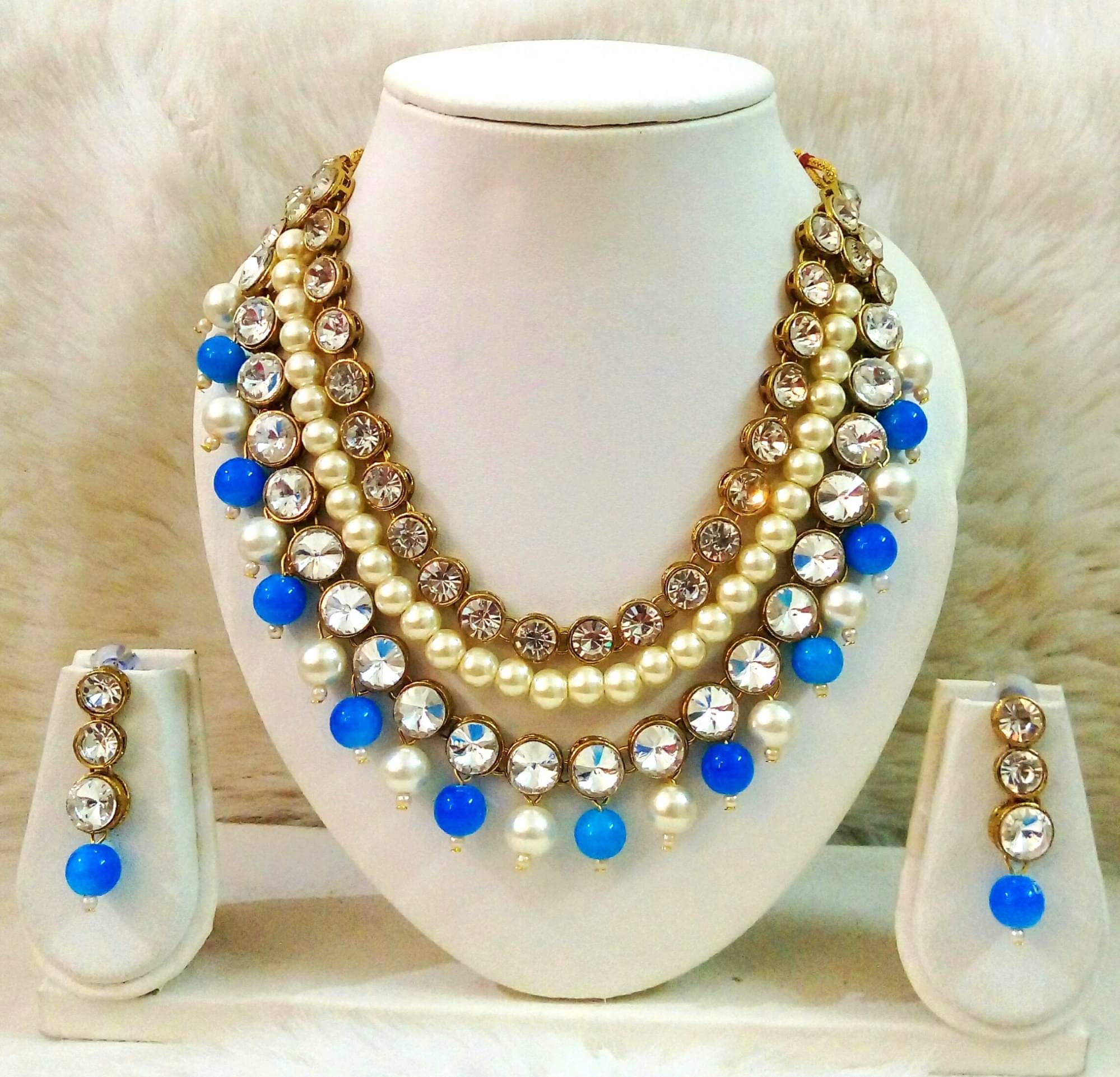     			JN HANDICEAFT Light Blue Alloy Necklace Set ( Pack of 1 )
