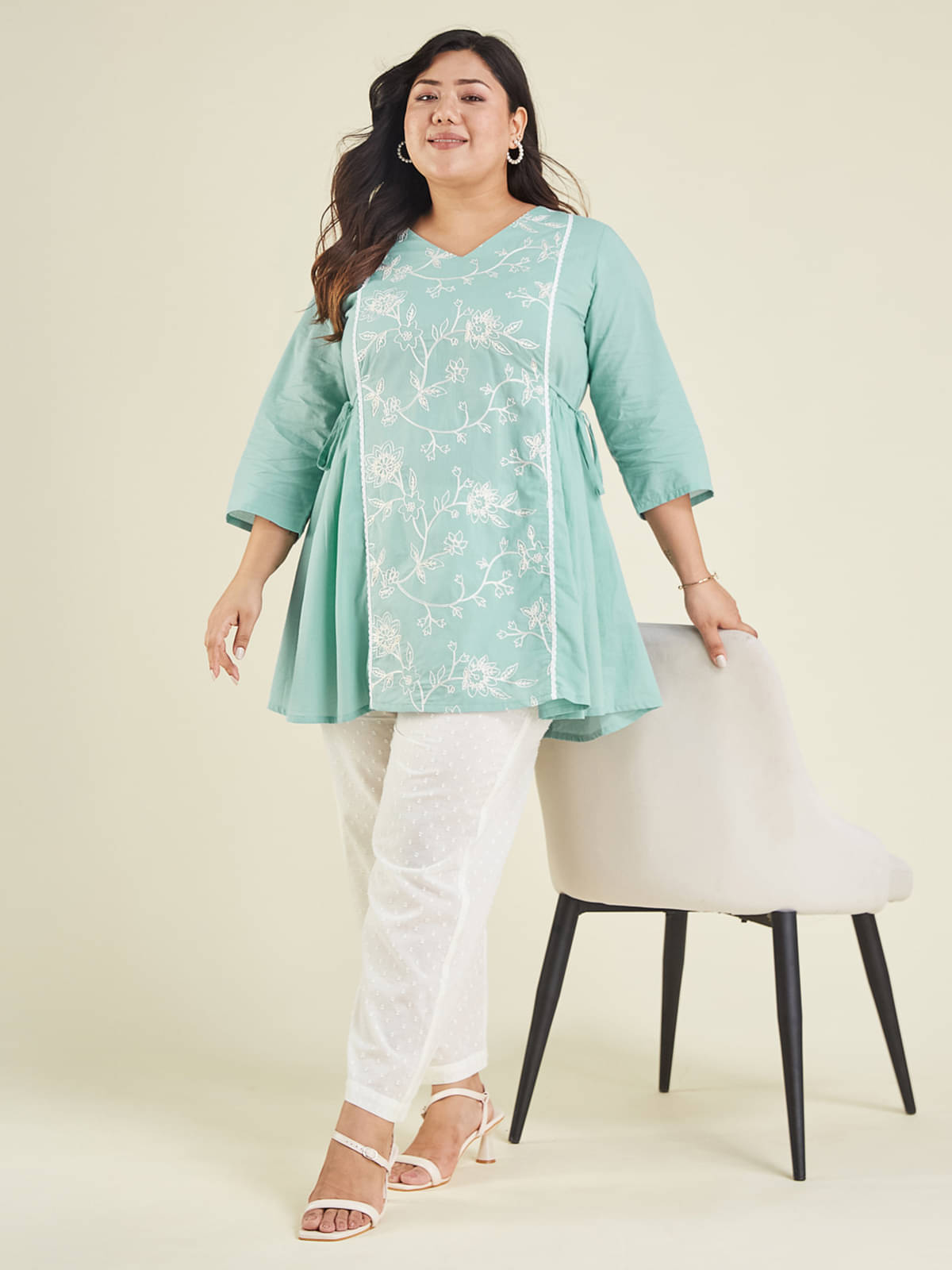 Janasya Women's Cotton Tunic ( Light Blue )     			Janasya Women's Cotton Tunic ( Light Blue )