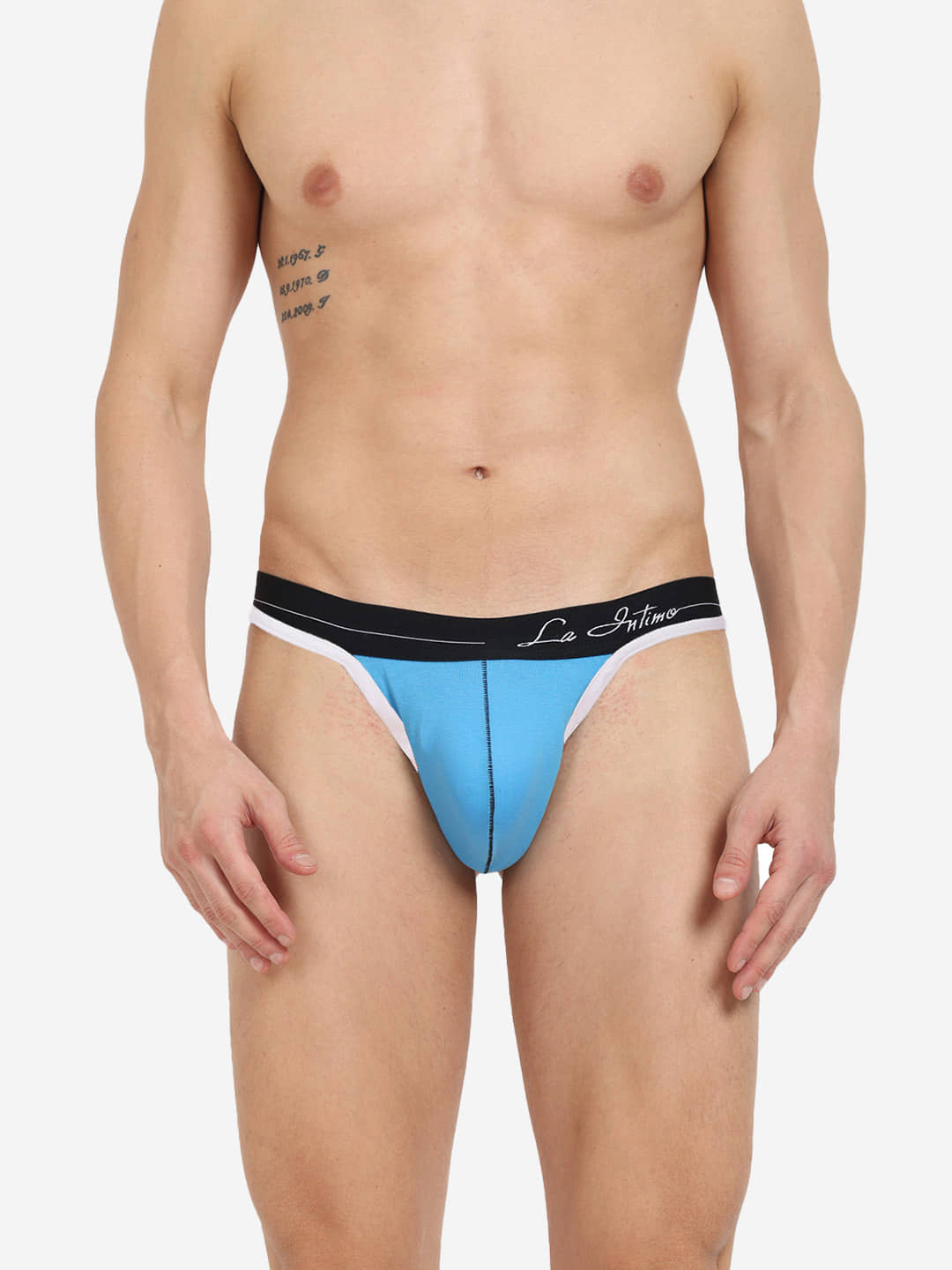 La Intimo Pack of 1 Cotton Blend Thongs For Men's ( Blue )