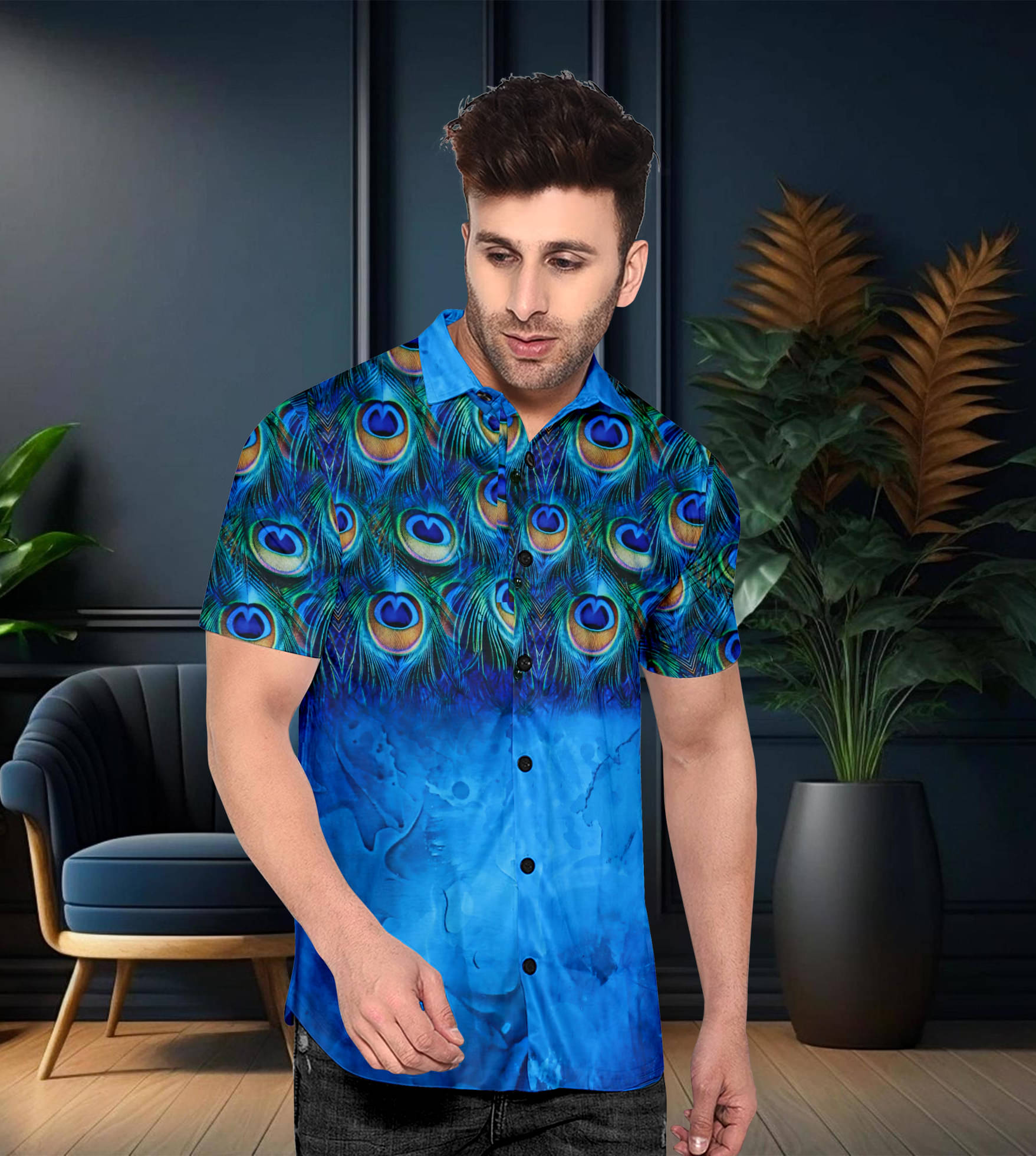     			Le Pery Cotton Blend Regular Fit Printed Half Sleeves Men's Casual Shirt - Blue ( Pack of 1 )