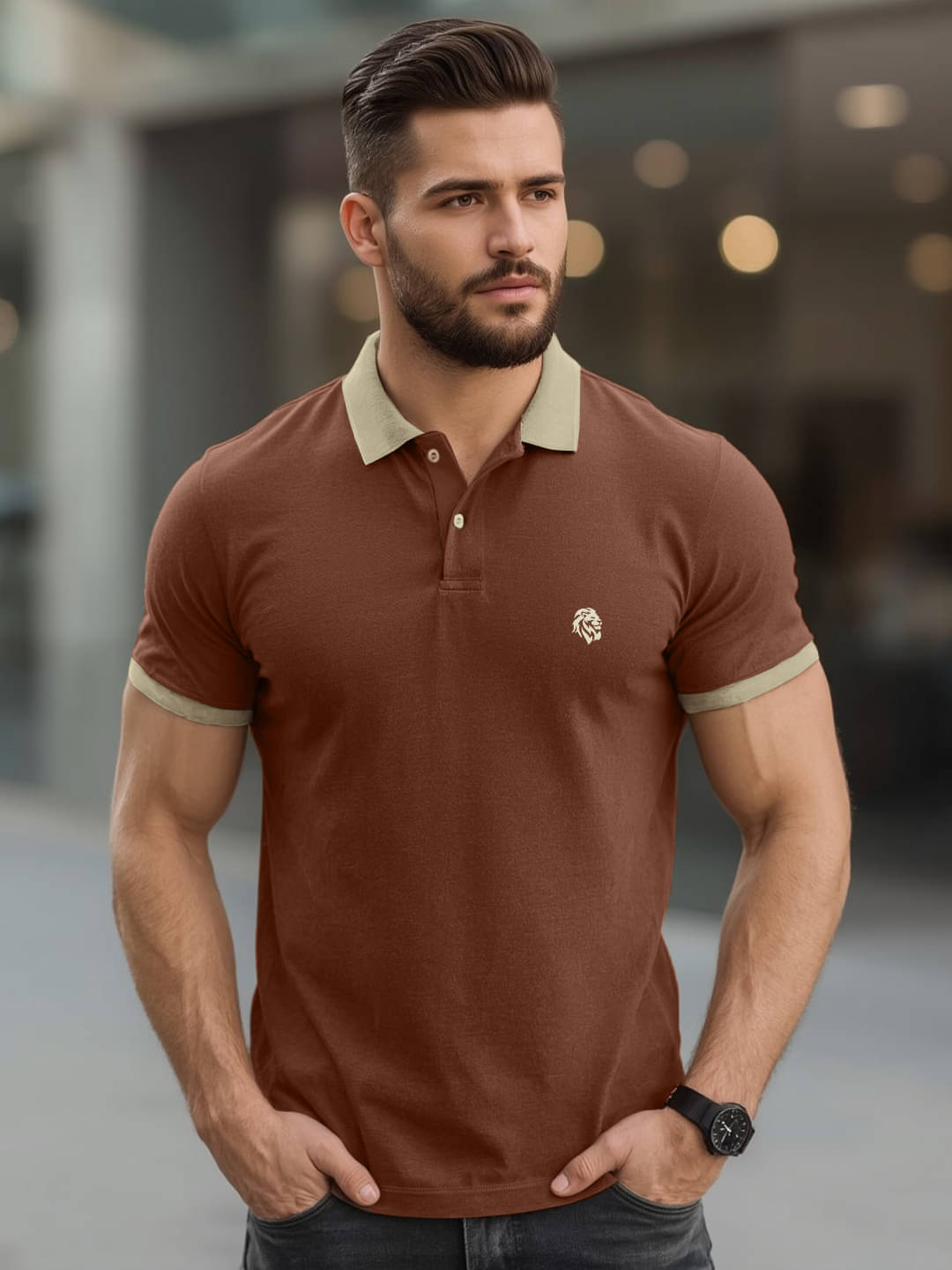 Leotude Men Cotton Blend Regular Fit Solid Polo T Shirt ( Brown ) Leotude Men Cotton Blend Regular Fit Solid Polo T Shirt ( Brown )