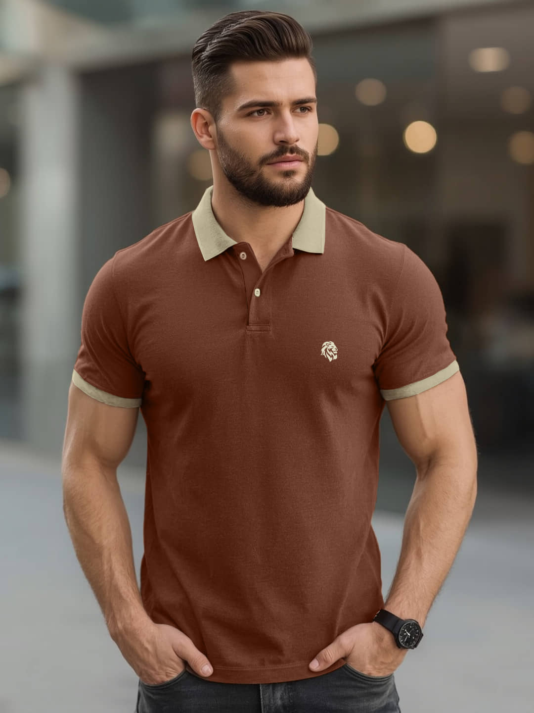 Leotude Men Cotton Blend Regular Fit Solid Polo T Shirt ( Brown )
