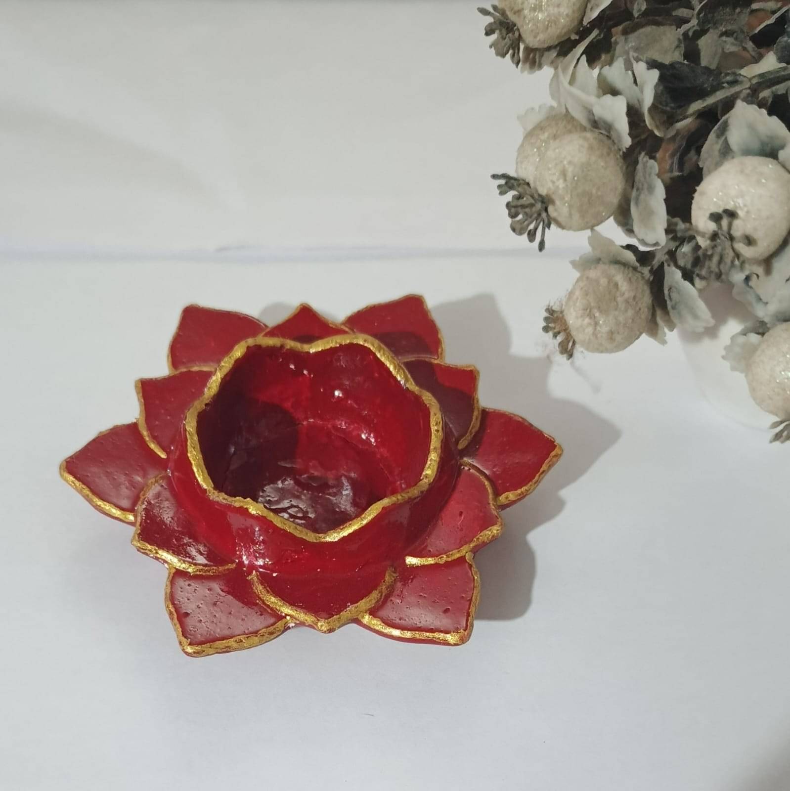     			Onlinecrafts Red Table Top Ceramic Tea Light Holder - Pack of 1