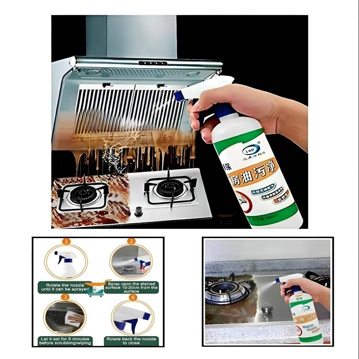     			(Pack 1) kitchen Cleaner Spray Oil & Grease Stain Remover for Gas Stove & Chimney, Kitchen Cleaner Spray, Oil & grease stain remover spray, Home Cleaning kits, Home cleaning spray