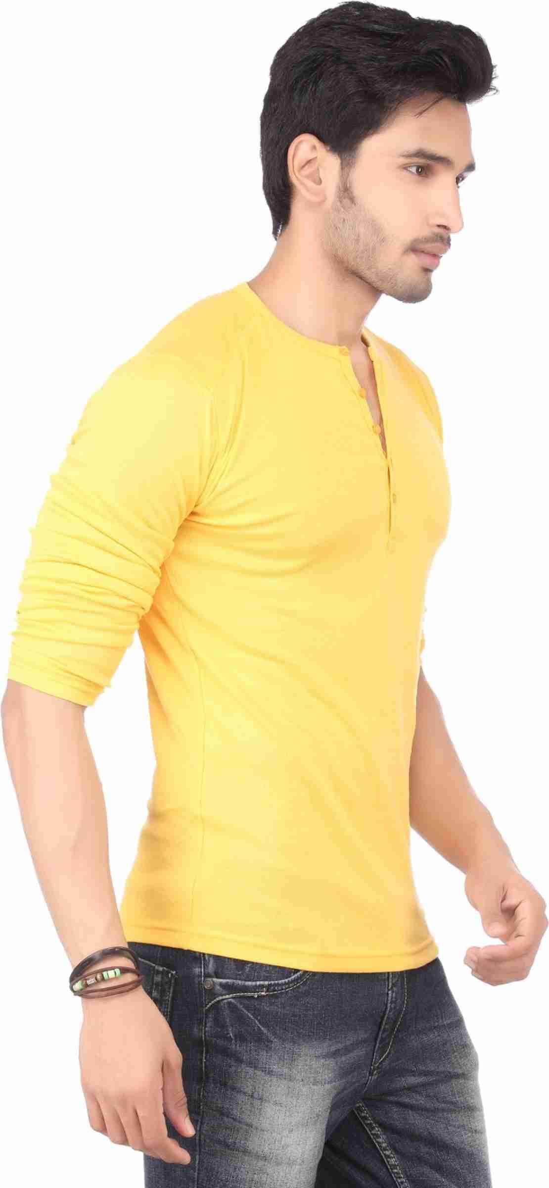     			Pink Angel Men 100% Cotton Slim Fit Solid T-Shirt ( Yellow )