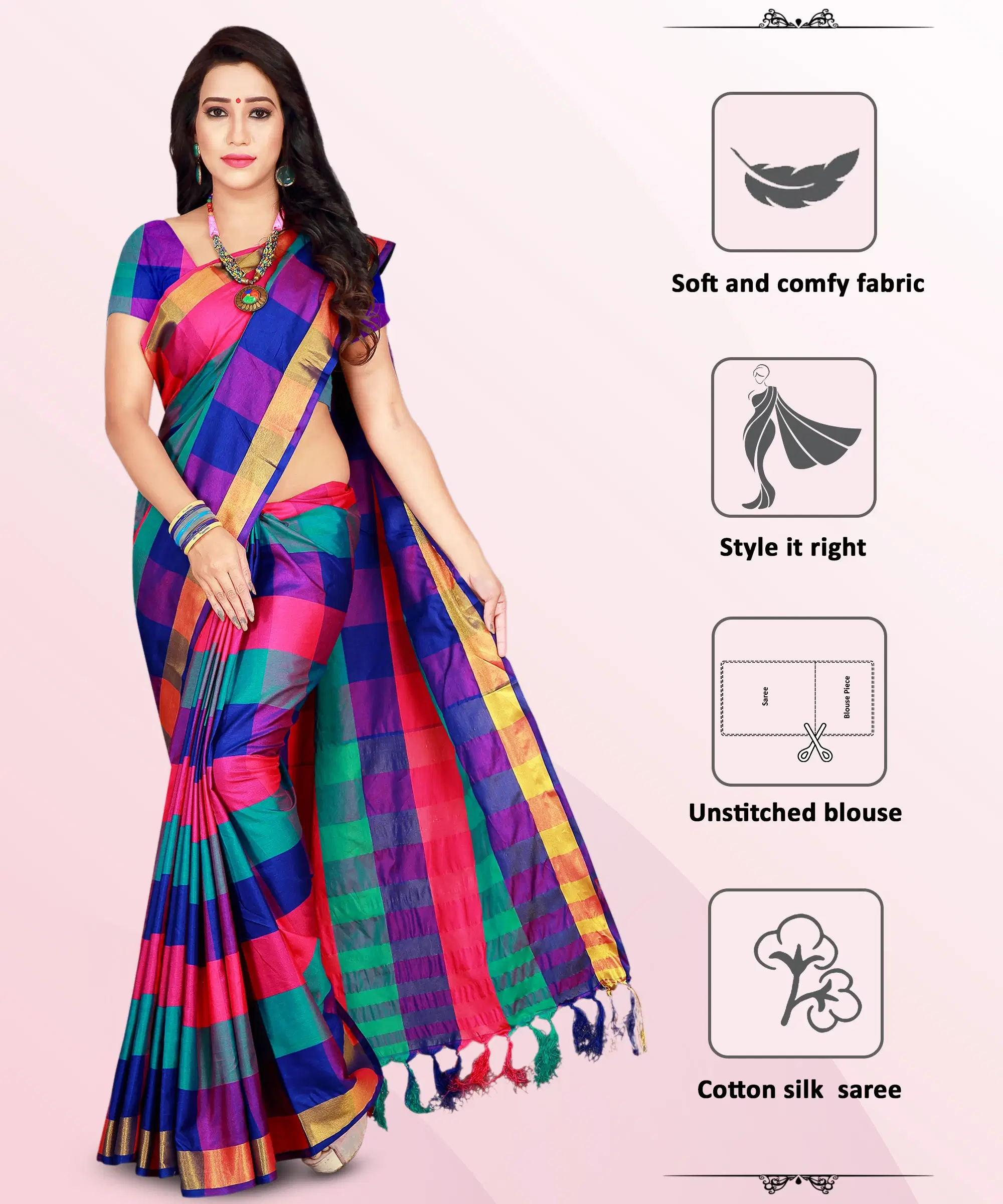     			Priyansh Creation Cotton Silk Printed Saree With Unstitched Blouse Piece ( Multicolor )