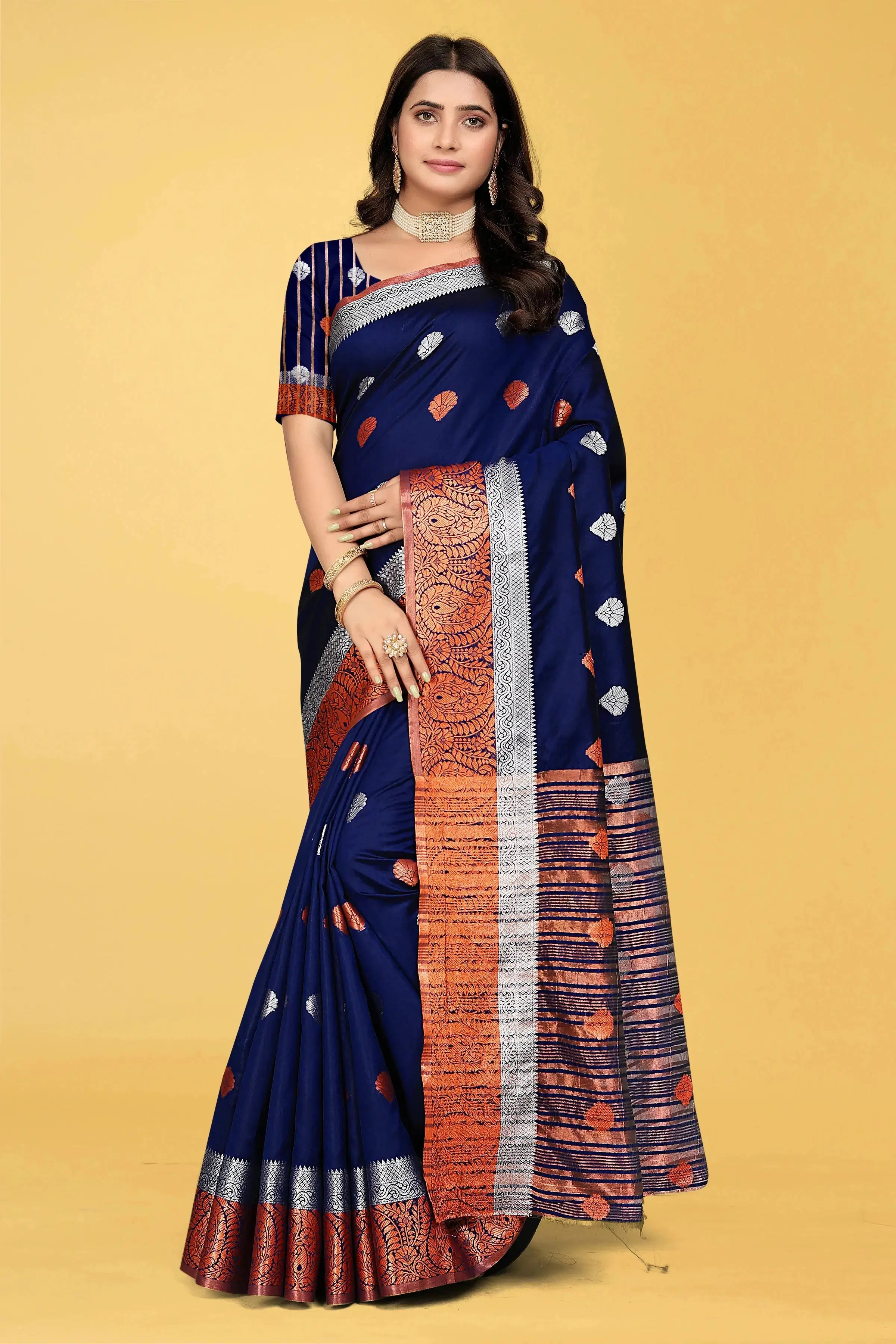     			Priyansh Creation Cotton Silk Printed Saree With Unstitched Blouse Piece ( Blue )