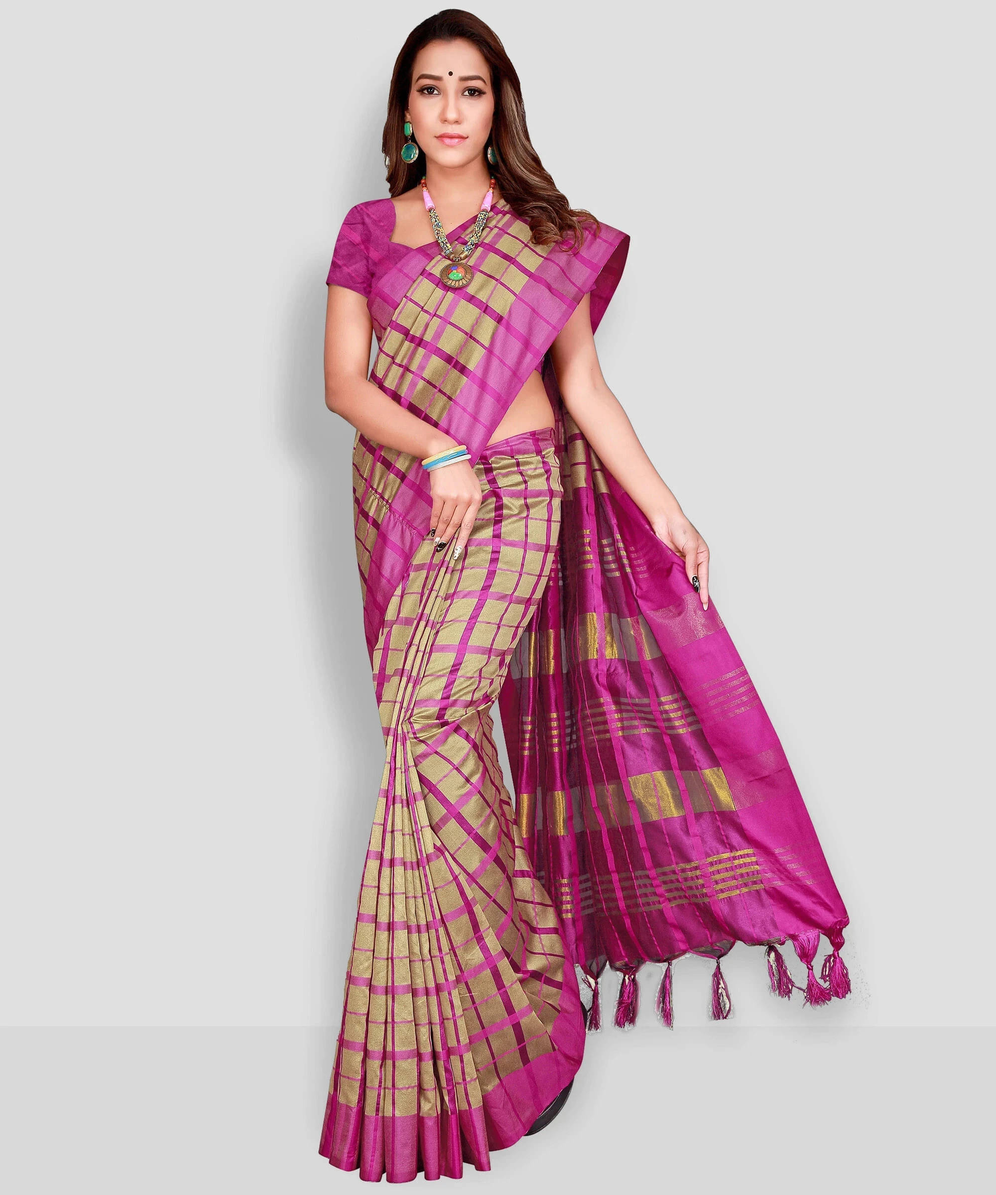     			Priyansh Creation Cotton Silk Printed Saree With Unstitched Blouse Piece ( Magenta )