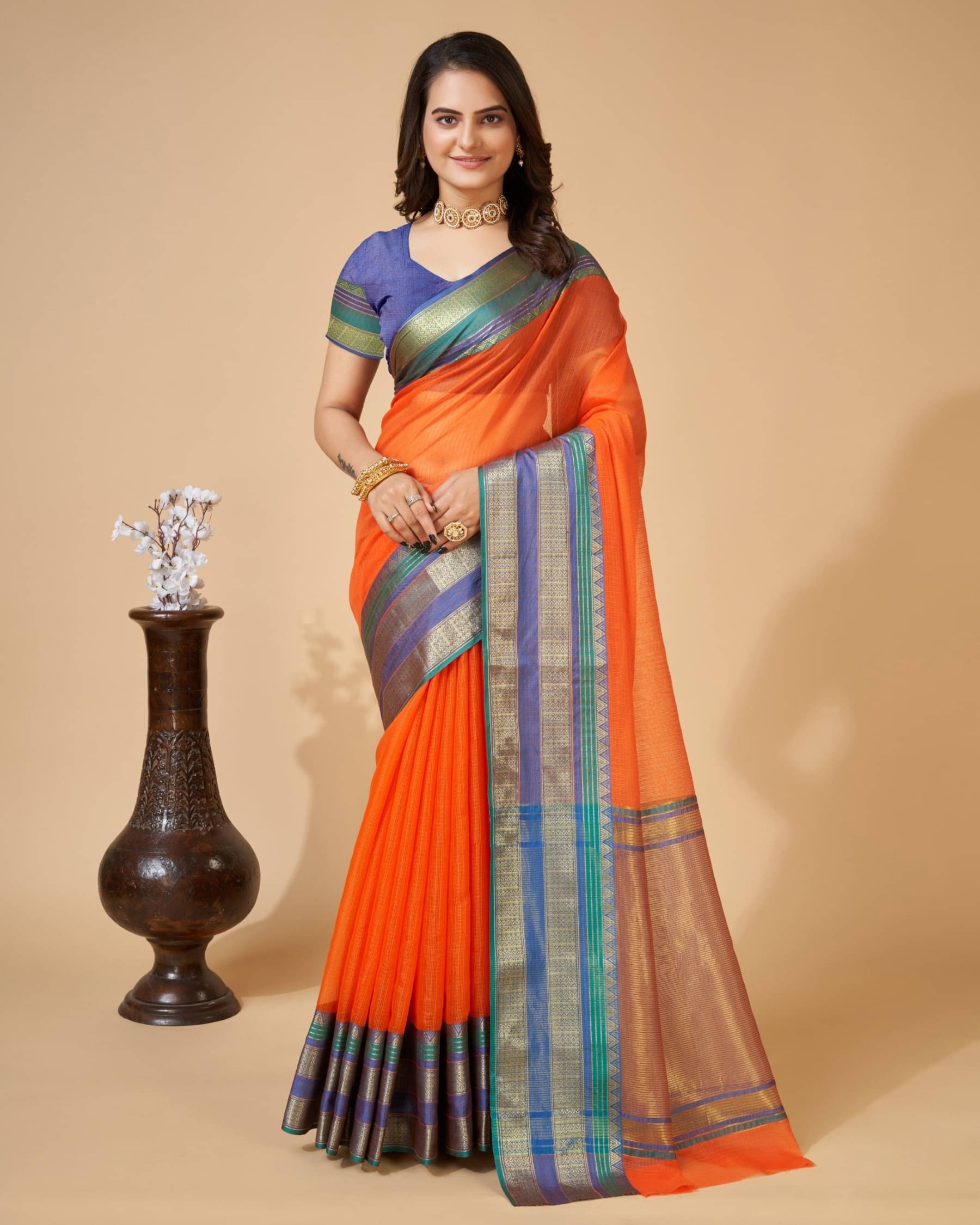 Rangtulika Ethnics Silk Woven Banarasi saree With Unstitched Blouse Piece ( Orange ) Rangtulika Ethnics Silk Woven Banarasi saree With Unstitched Blouse Piece ( Orange )
