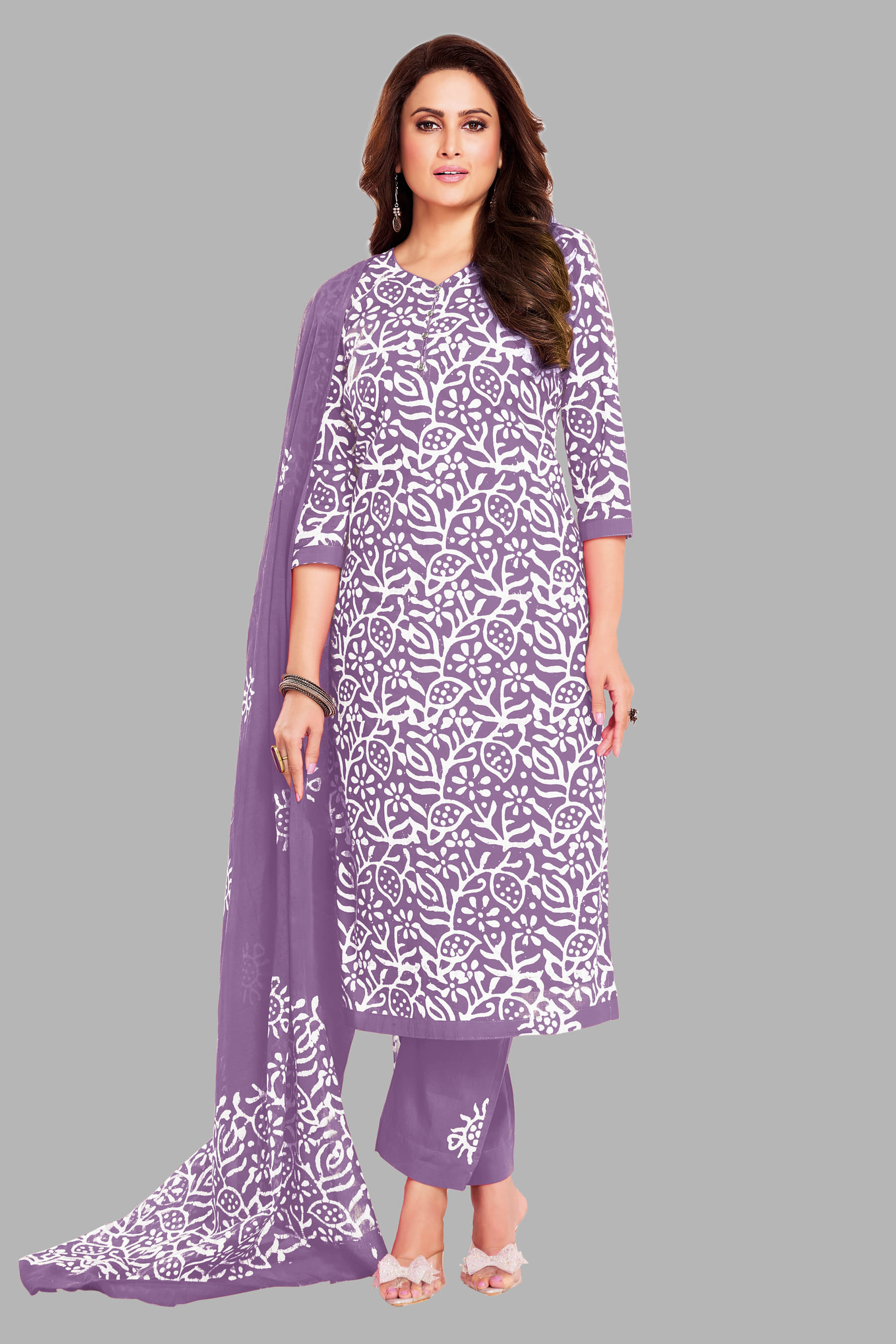     			SIMMU Women Cotton Printed Straight Kurti With Pants ( Purple )