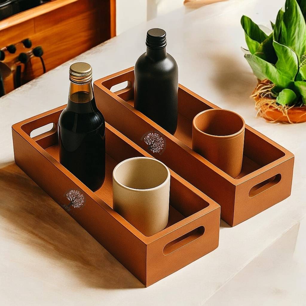     			SWH Wooden Serving Tray 1000 ml Brown ( Set of 2 )