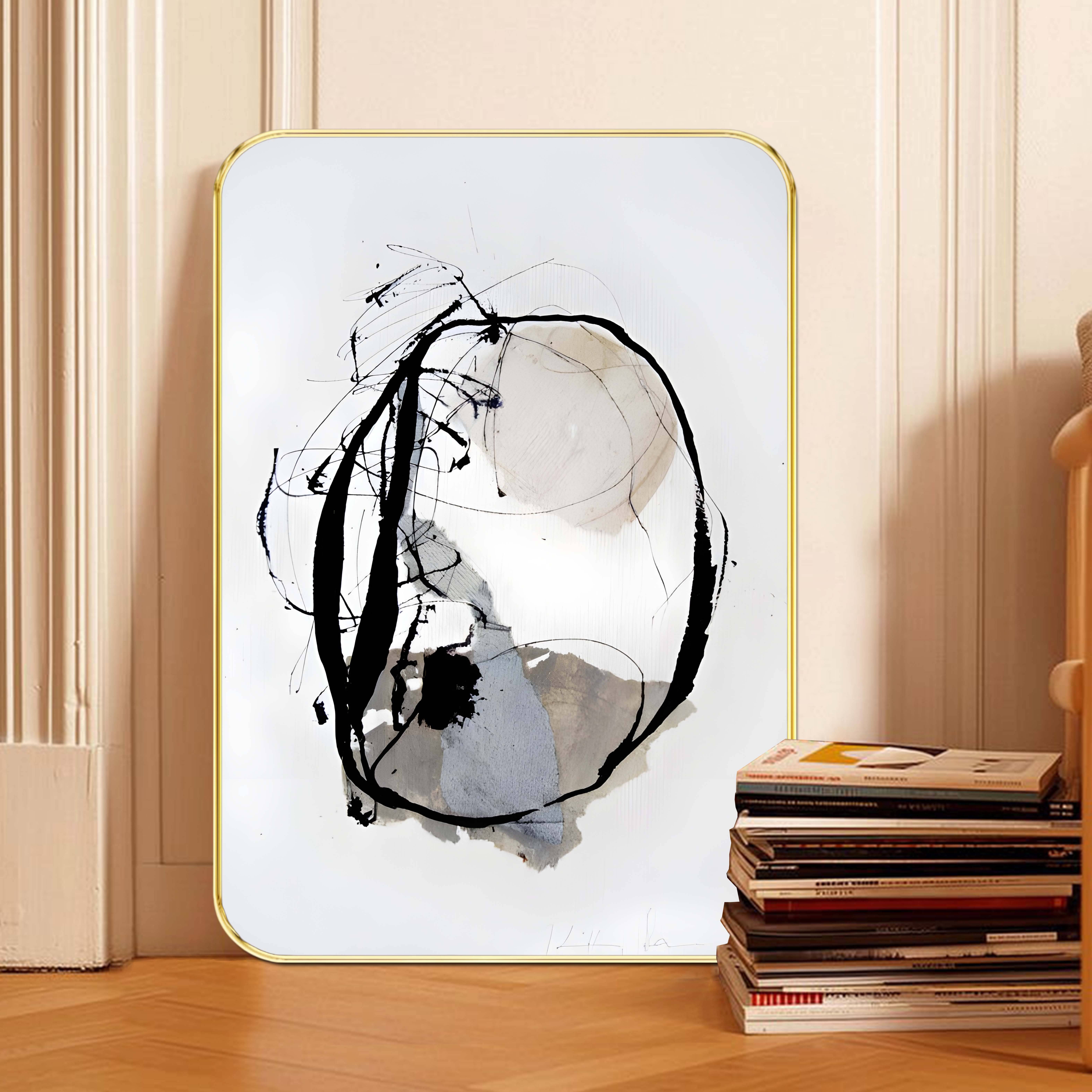 Saf Abstract Monochrome Ink Wall Art | Minimalist Black Brush & Grey Watercolor Composition | Modern HD Print with Golden Frame | Artistic Decor for Living Room, Office Saf Abstract Monochrome Ink Wall Art | Minimalist Black Brush & Grey Watercolor Composition | Modern HD Print with Golden Frame | Artistic Decor for Living Room, Office