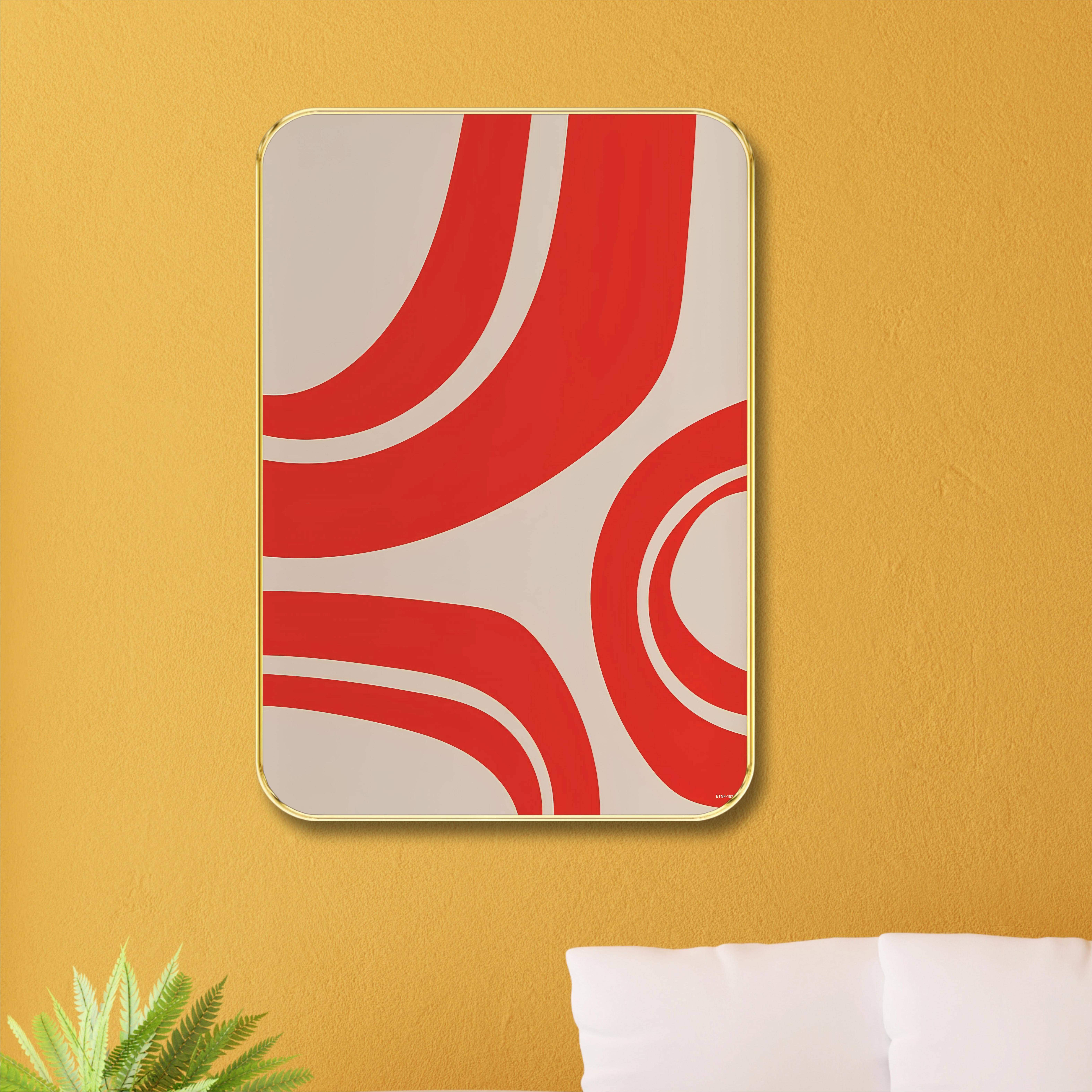 Saf Abstract Red Line Wall Art | Curved Wave Design on Beige Background | Gold Framed Modern Decorative Painting for Living Room, Bedroom, Office Saf Abstract Red Line Wall Art | Curved Wave Design on Beige Background | Gold Framed Modern Decorative Painting for Living Room, Bedroom, Office