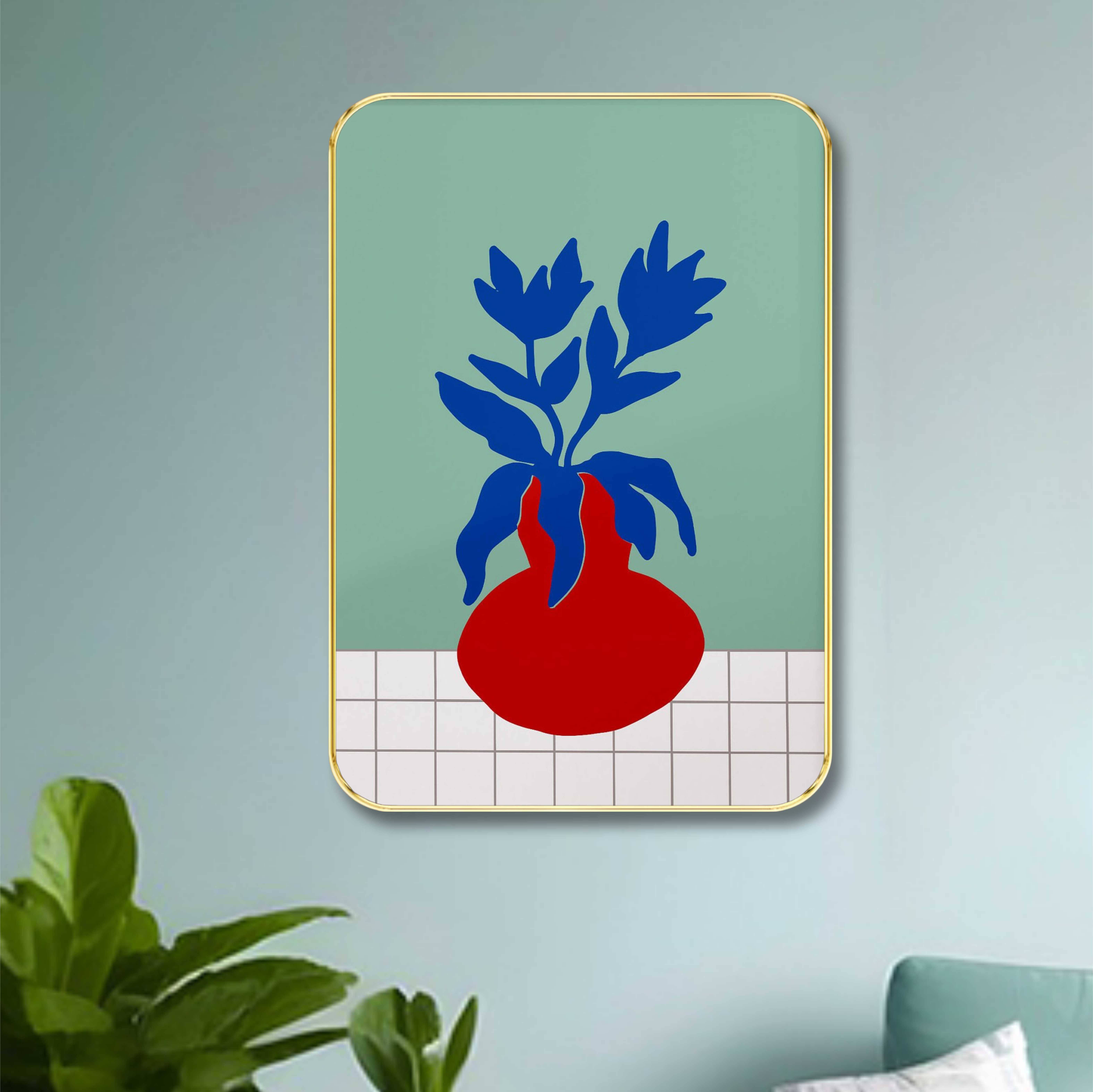     			Saf Abstract Vase Wall Art – Bold Minimalist Botanical Print in Red & Blue – Modern Matisse-Inspired Poster for Living Room, Kitchen, or Studio Decor