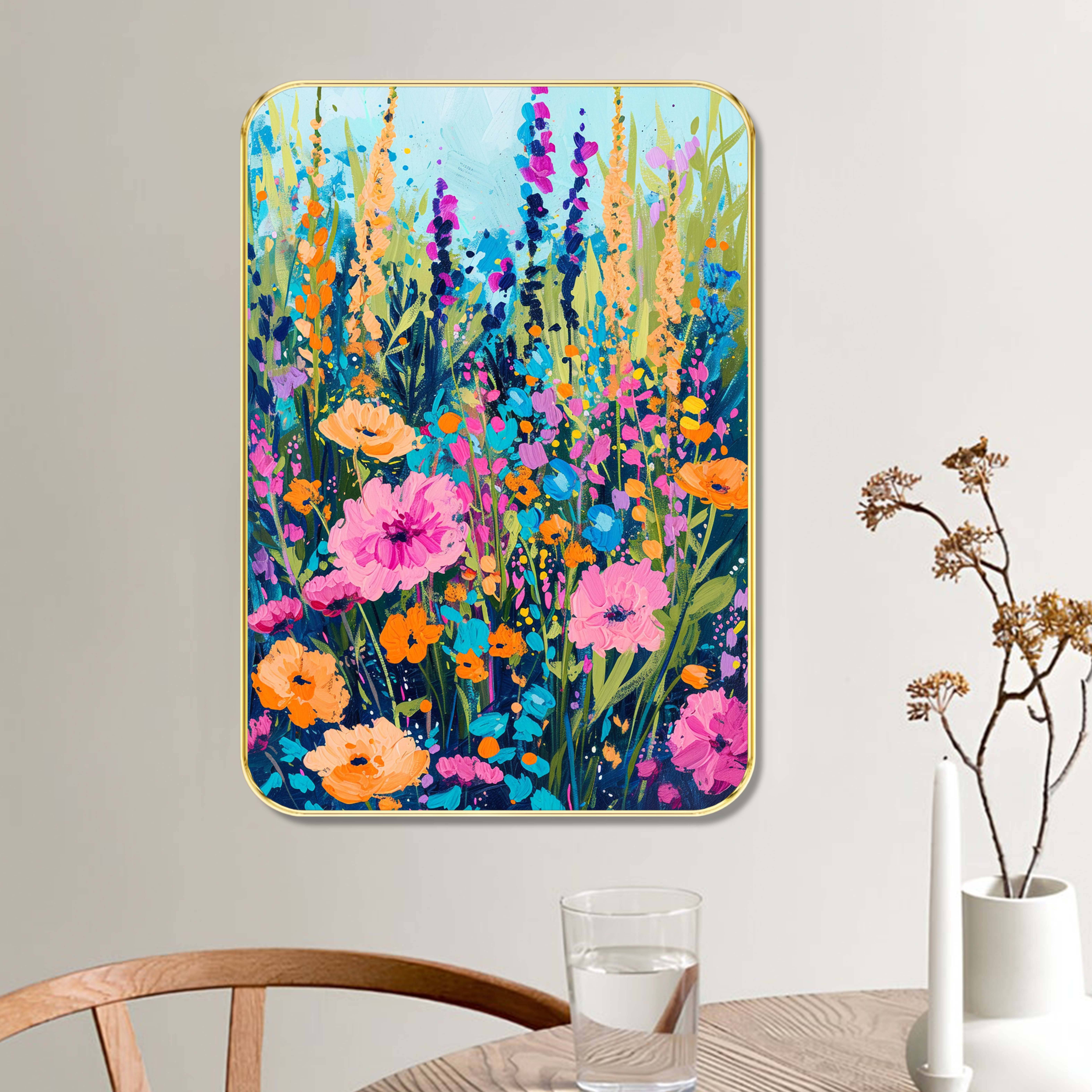 Saf Colorful Wildflower Floral Wall Art | Vibrant Garden Bloom Painting with Golden Frame | HD Painting for Living Room, Bedroom, Hall – Artistic Botanical Decor     			Saf Colorful Wildflower Floral Wall Art | Vibrant Garden Bloom Painting with Golden Frame | HD Painting for Living Room, Bedroom, Hall – Artistic Botanical Decor